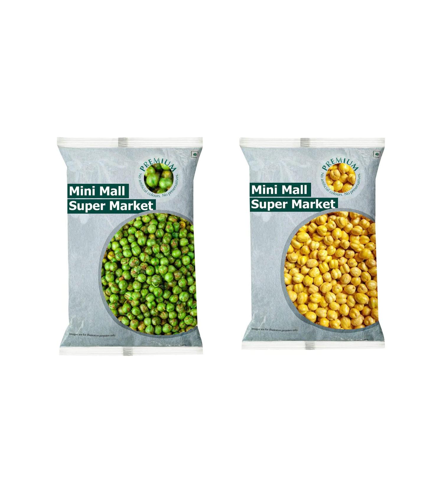 Minimall Super Market Combo Namkeen Pack of Whole 1 Kg Masala Peas + Whole 1 Kg Without Skin Un Salted Bhuna Chana - Buy Online on GoSupps.com