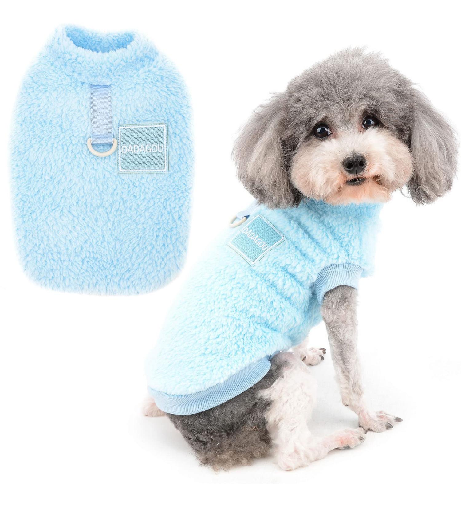 Zunea Fleece Winter Jacket for Small Dogs | Warm & Cozy Pet Coat with D-Ring for Chihuahua & Cats | Soft Fuzzy Blue Sweater for Cold Weather - Buy Online on GoSupps.com