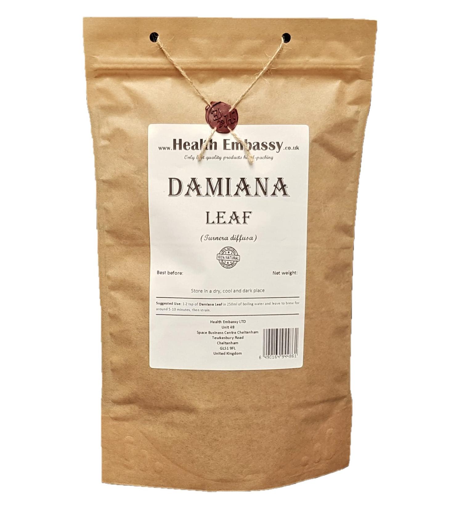 Health Embassy Damiana Leaf Tea | Damiana Feuille Tisane | Turnera diffusa | Loose Herbal Tea (50g) - Buy Online on GoSupps.com