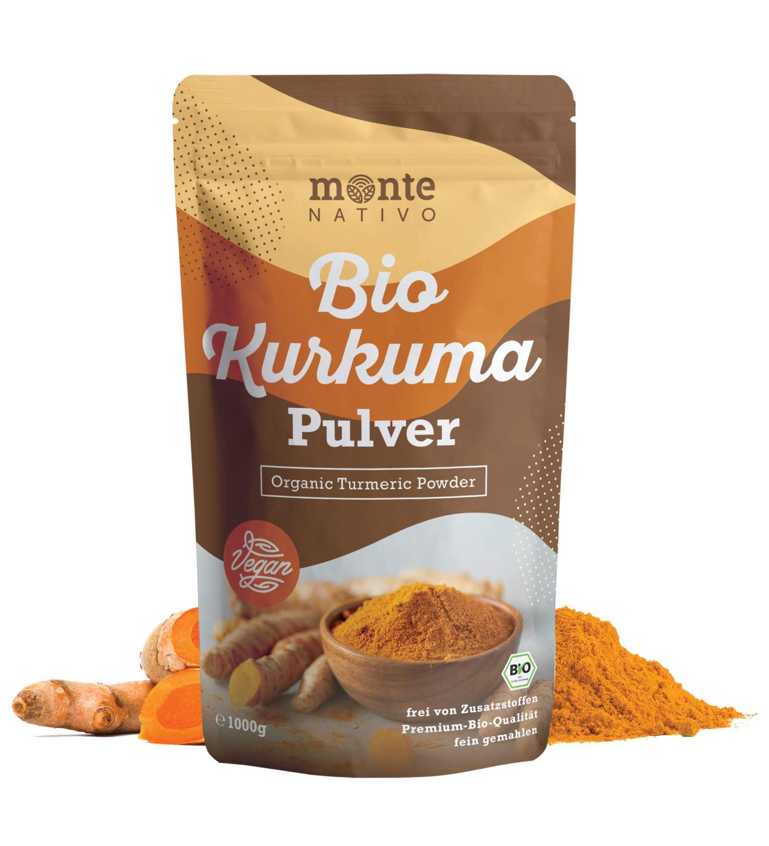 Buy Organic Turmeric Powder 1kg by Monte Nativo | 3% Curcumin | Dietary Supplement for Golden Milk | Authentic Curcuma from India | Ayurveda Bio Kurkuma | International Shipping - Buy Online on GoSupps.com