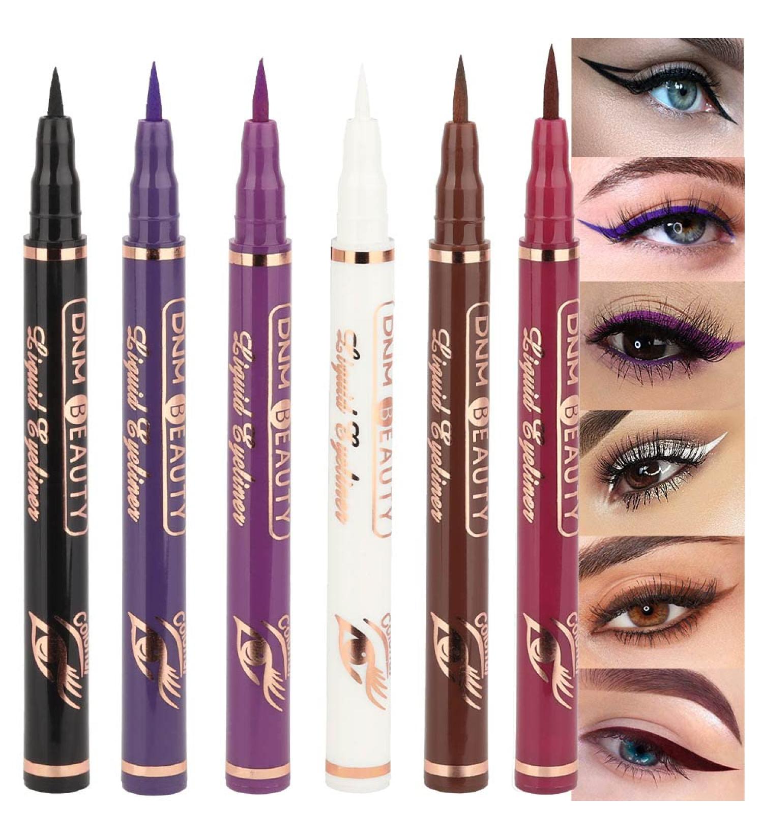 Evpct 6Pcs Liquid Wing Eyeliner Stamp Set - Waterproof Colored Eye Liners in Various Shapes - Nordic Purple, Black, Blue, Violet, White, Red, Brown - Buy Online on GoSupps.com