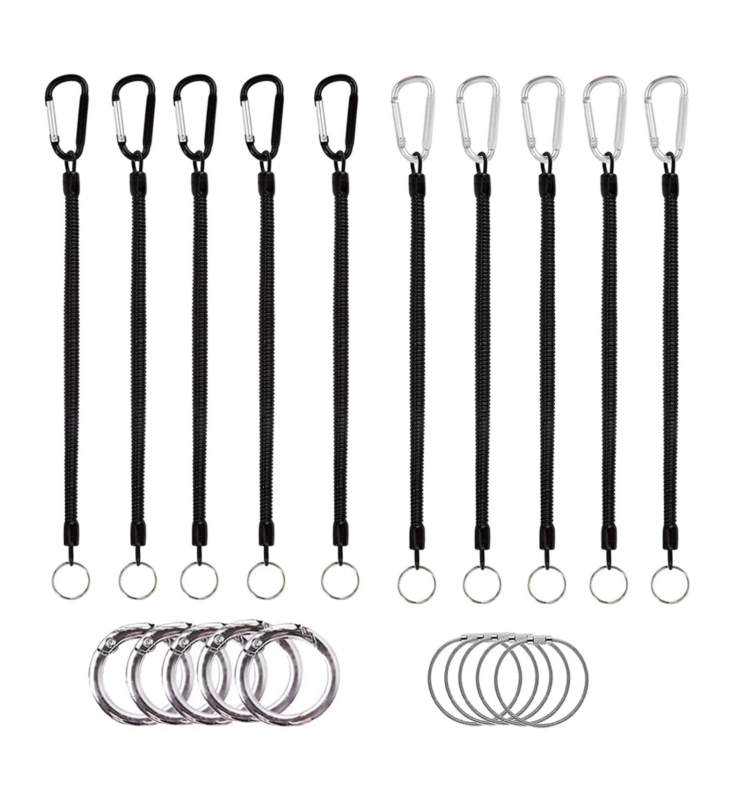 10-Piece Fishing Safety Wire Set | Elastic Lanyard with Carabiner & Keychain | Boating Ropes with Spring Buckle | Durable Steel Wire Ring - Buy Online on GoSupps.com