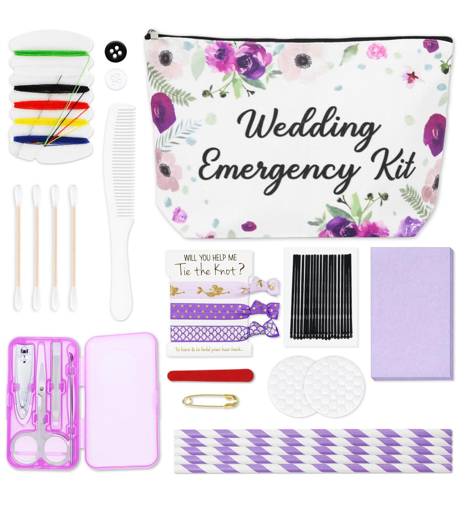 Whales Floral Wedding Survival Kit | Bride Emergency Supplies Canvas Bag for Bridal Shower & Engagement - Black Makeup Bag - Buy Online on GoSupps.com