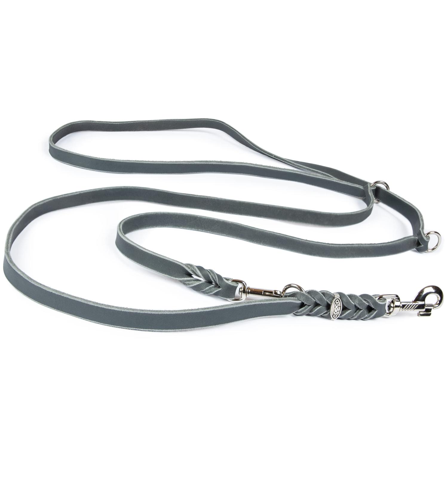 COPCOPET 3-Way Adjustable Dog Leash - Handmade Fat Leather Line - Soft Gray | Chrome Fittings | 100% German Quality (2.0m x 12mm) - Buy Online on GoSupps.com