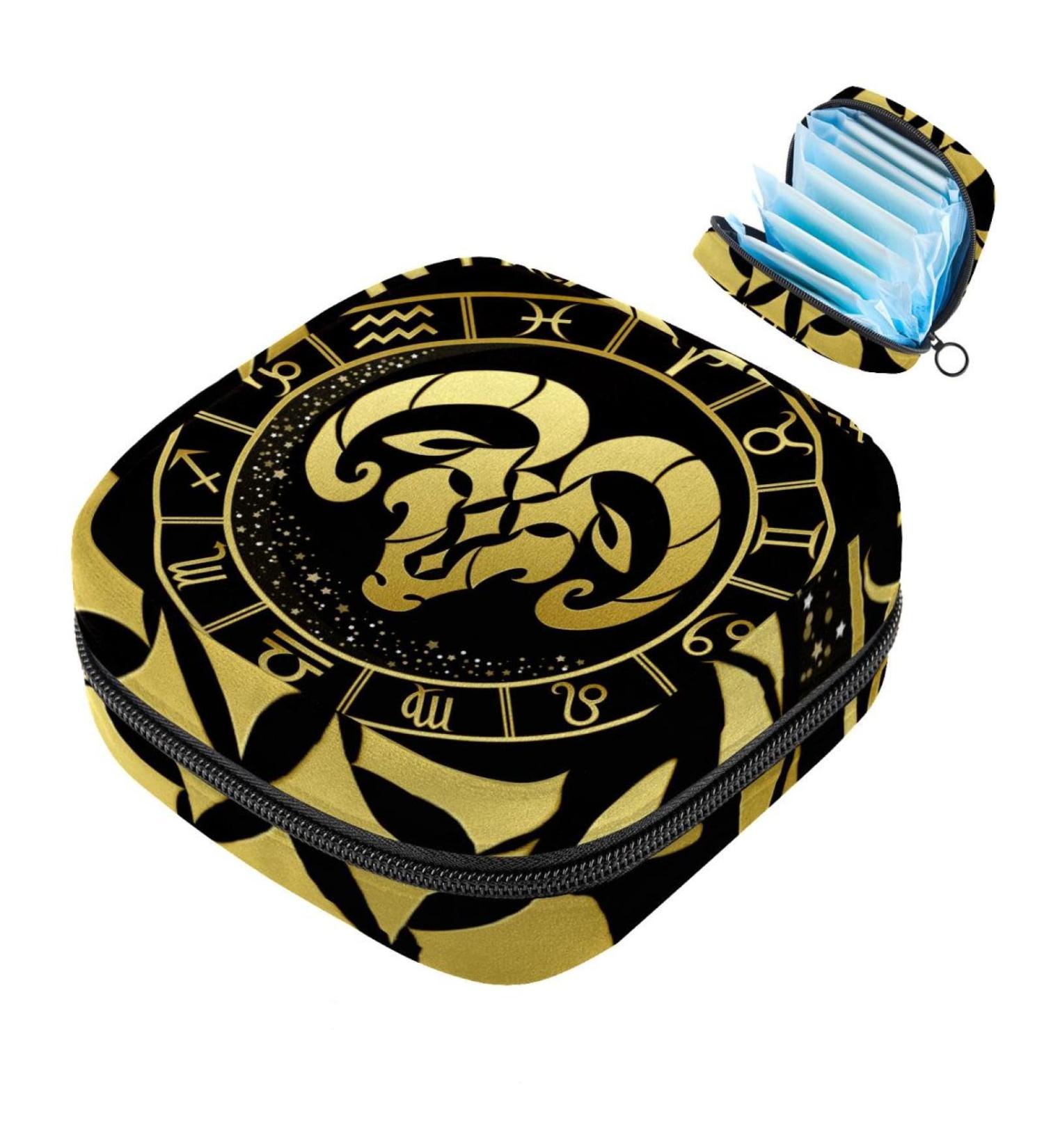 Javenproeqt Portable Women's Binding Bags | Menstrual Cup Pocket & Tampon Insert Bag for Teen Girls | Stylish Round Golden Multicolored Design - Buy Online on GoSupps.com