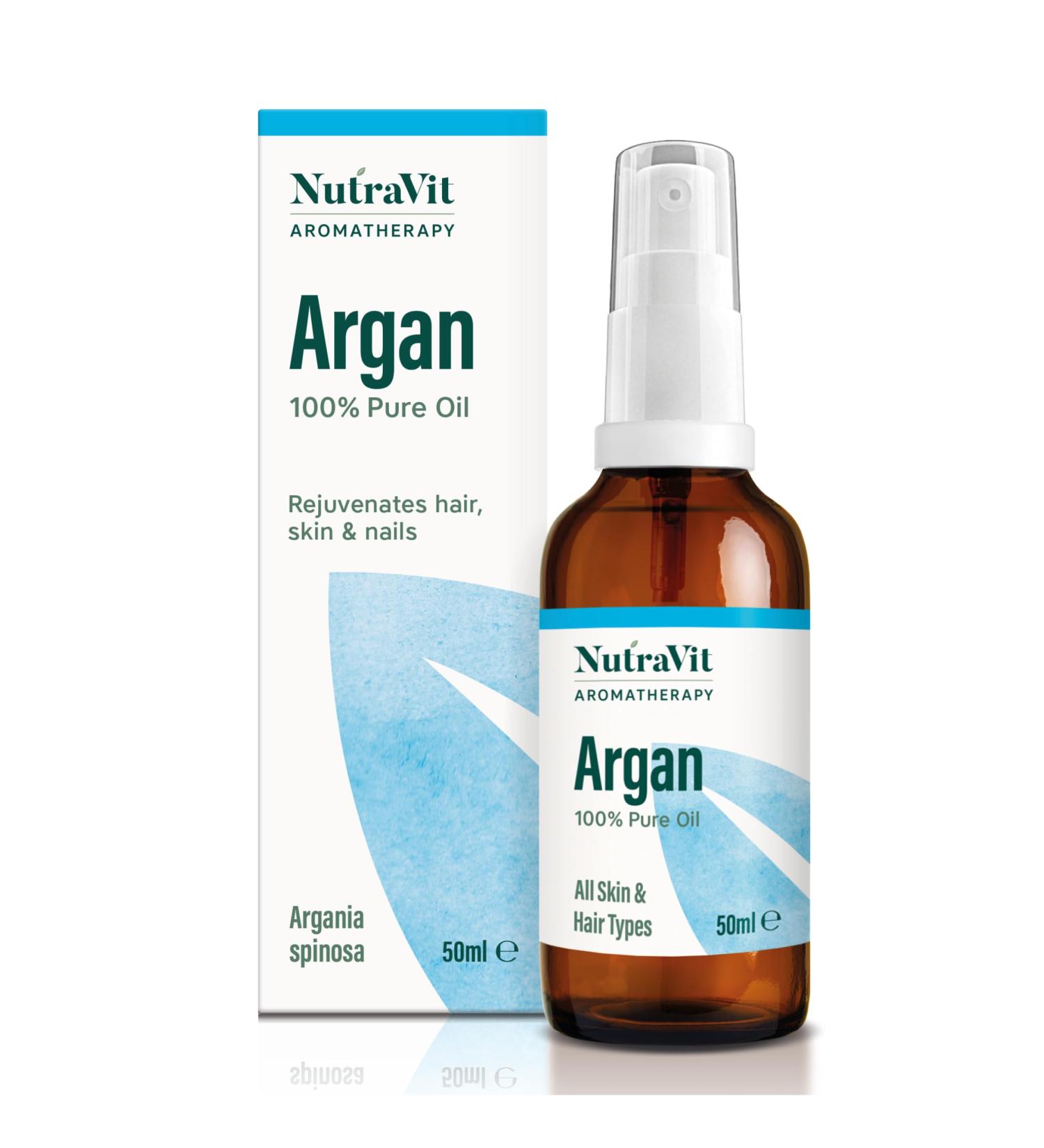 NutraVit - Moroccan Argan Oil | 100% Pure Argan Oil (Argania spinosa) - 50ml - Argan Oil for Hair Skin Face & Nails - from Morocco - Virgin Cold Pressed Deodorised Hexane-Free & Vegan Morrocan Argan - Buy Online on GoSupps.com
