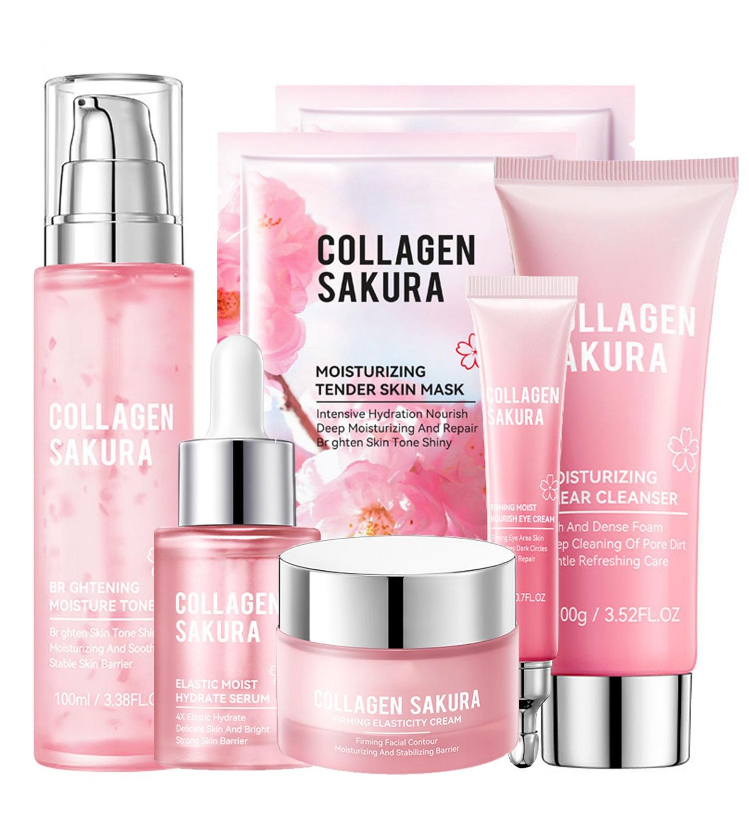 Sakura Skin Care Sets & Kits | Collagen Face Care for Intensive Moisturizing & Skin Repair | Complete Skincare Routine with Cleanser Toner Serum Eye Cream & Facial Masks - Buy Online on GoSupps.com