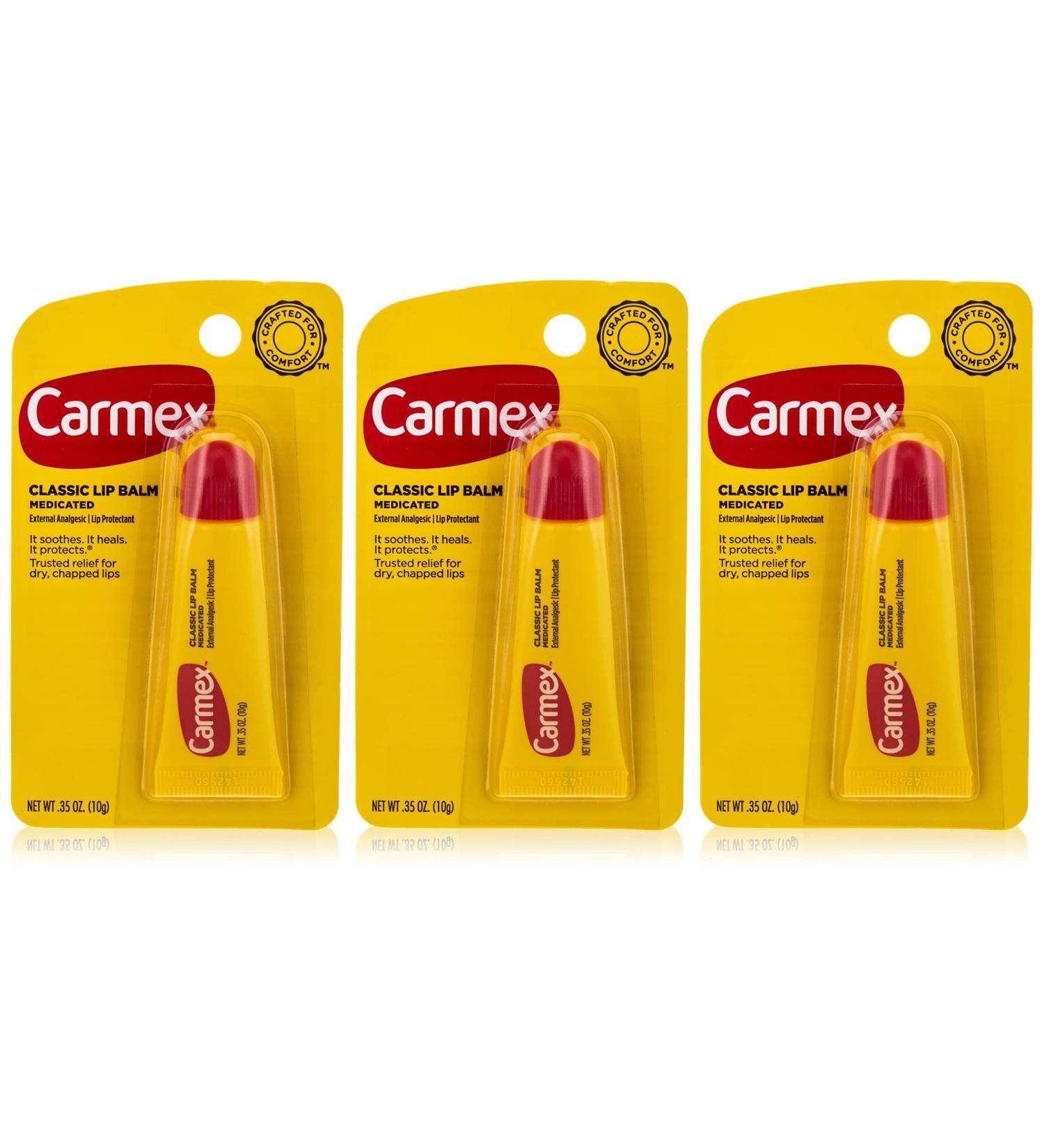 Carmex Lip Balm Tube Classic Medicated 0.35 oz - 3 Pack (10.3ml) | Moisturizing Lip Care | Long-Lasting Hydration - Buy Online on GoSupps.com