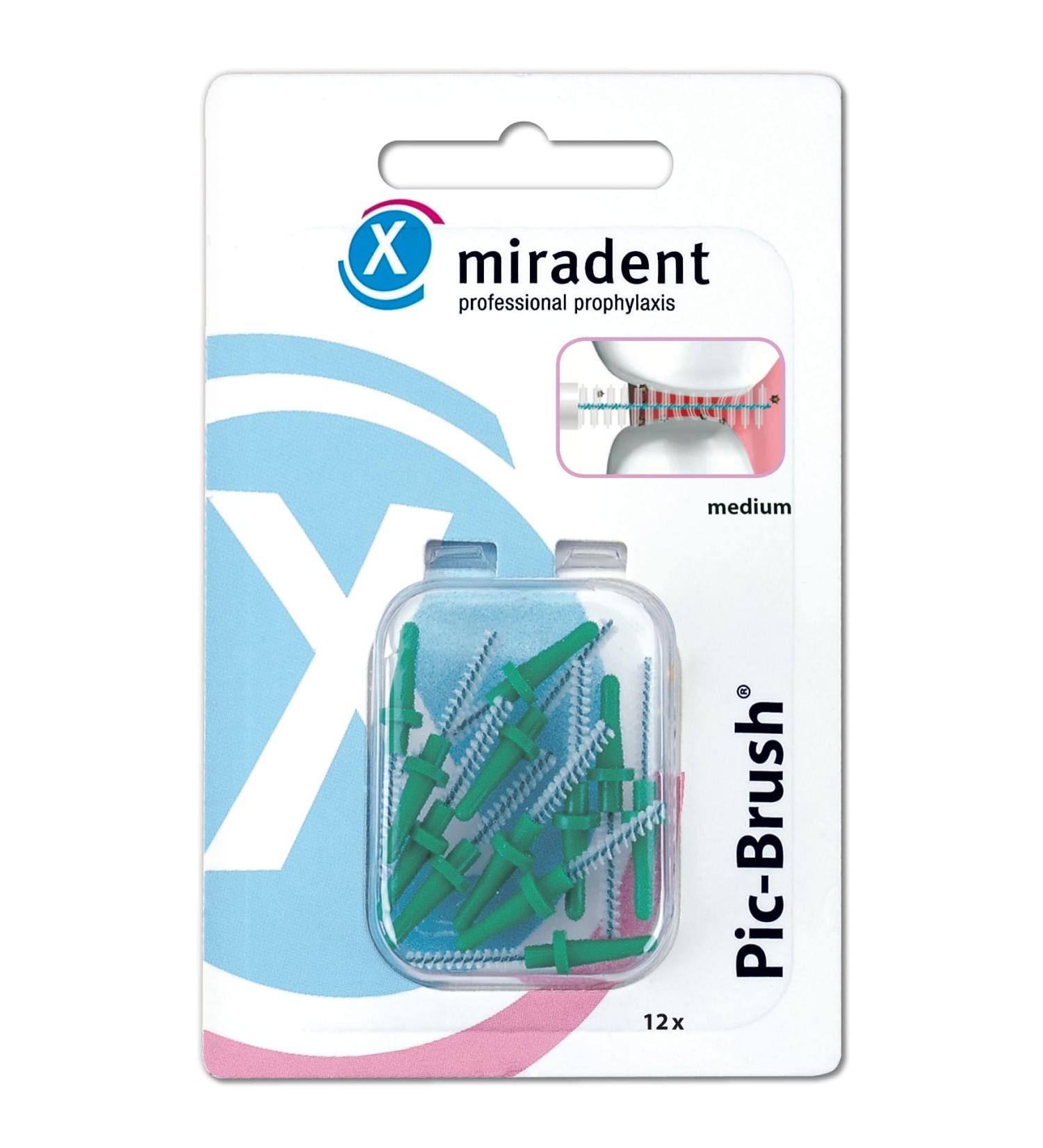 Miradent PIC-Brush Interdental Brush Medium Green 2.2 mm - 6 Pieces for Thorough Cleaning of Braces Brackets & Bridges | International Shipping Available - Buy Online on GoSupps.com