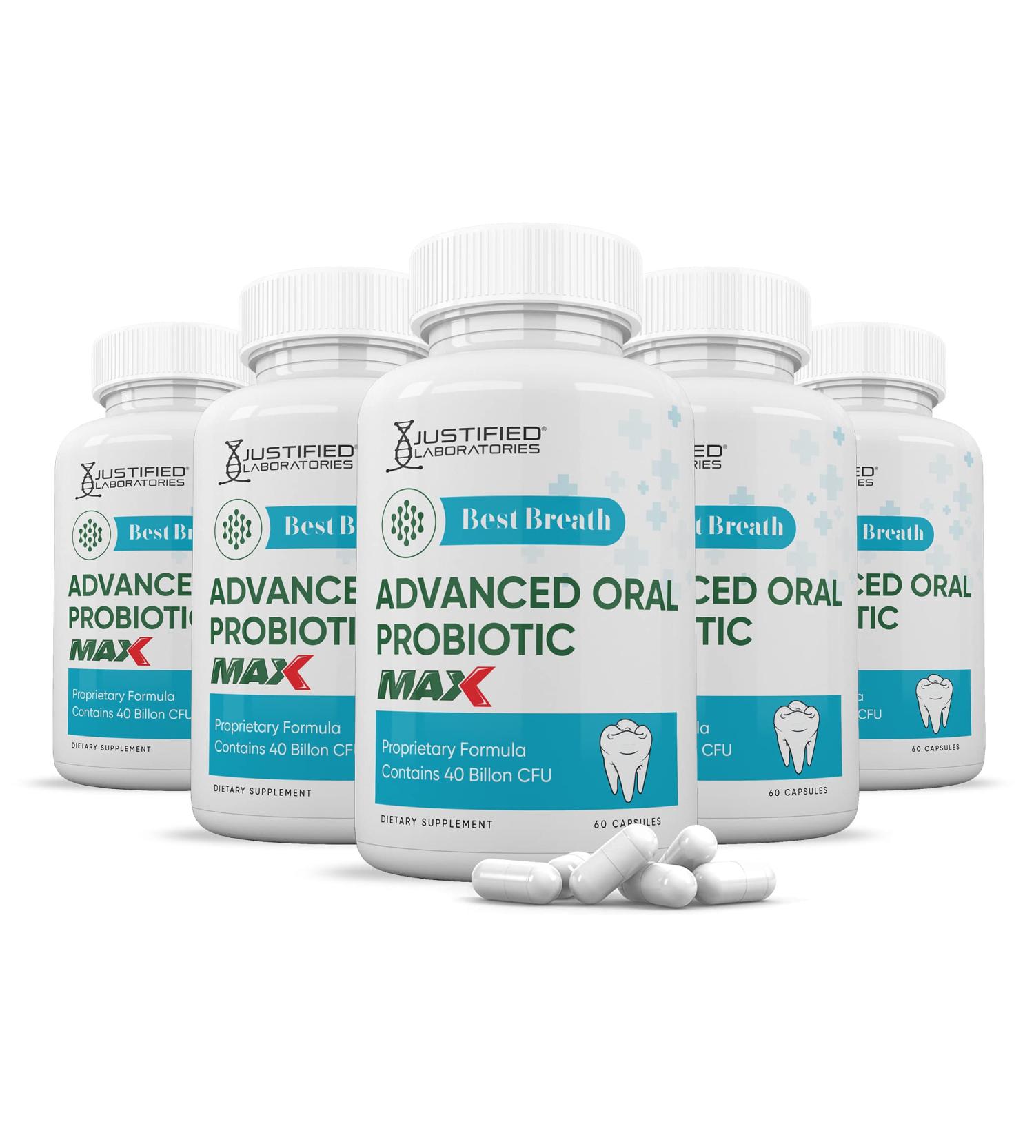 Justified Laboratories (5 Pack) Best Breath Max 40 Billion CFU Probiotic Oral Support 300 Capsules - Buy Online on GoSupps.com