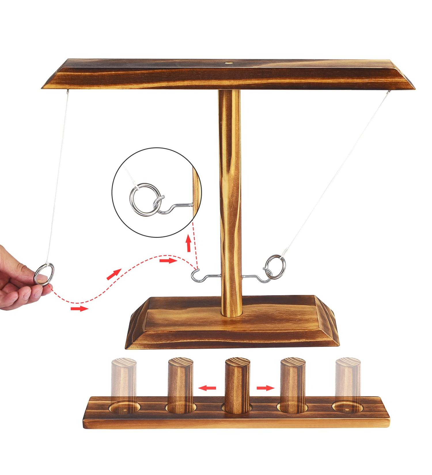 Handmade Wood Ring Toss Game Set with Shot Ladder Bundle - Fun Outdoor and Indoor Interactive Game for Adults - Buy Online on GoSupps.com