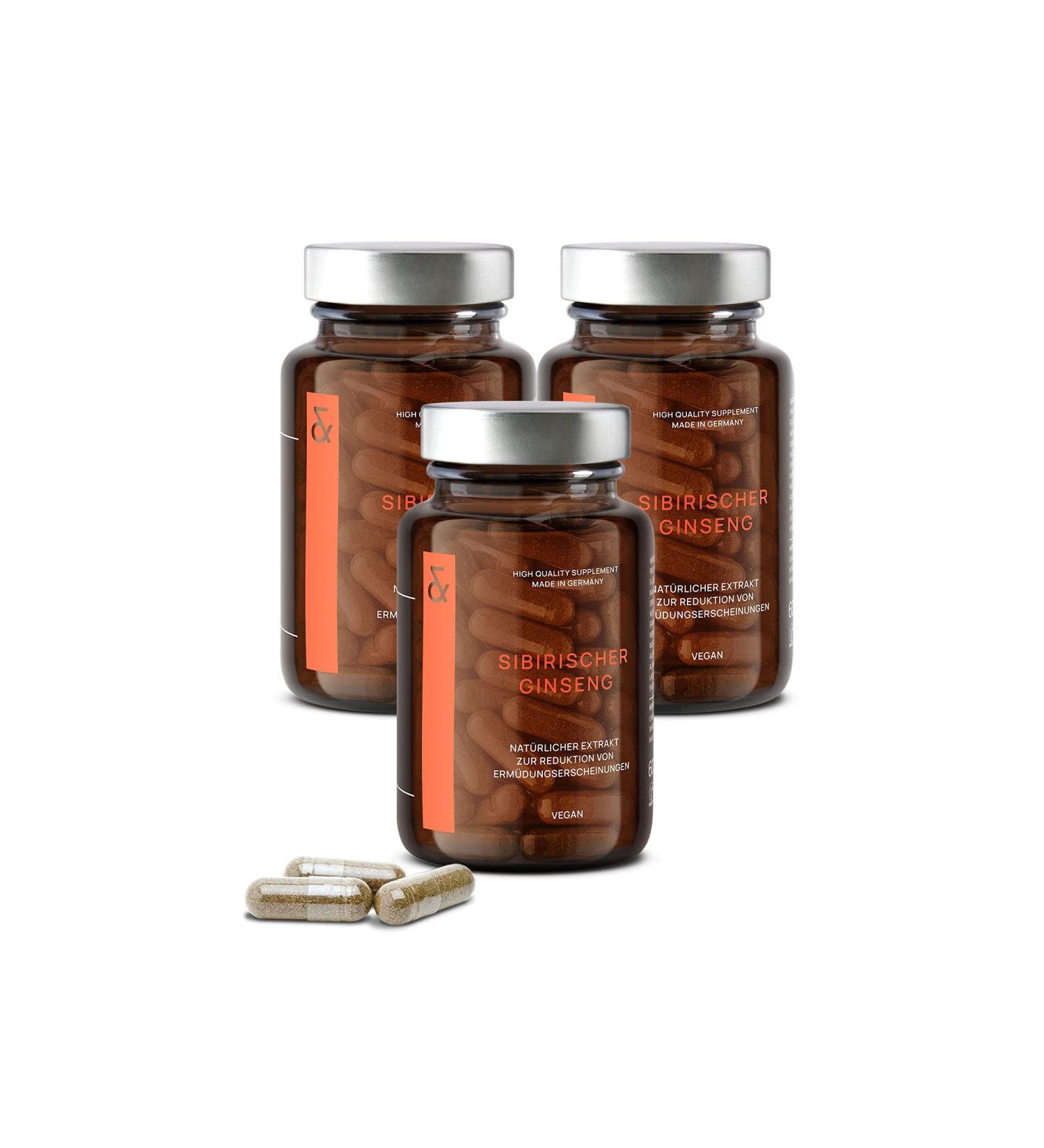 Buy 3x Siberian Ginseng Capsules - 900mg Daily Dose - Eleuthero Adaptogen for Fatigue & Concentration - 180 Vegan Capsules - Buy Online on GoSupps.com