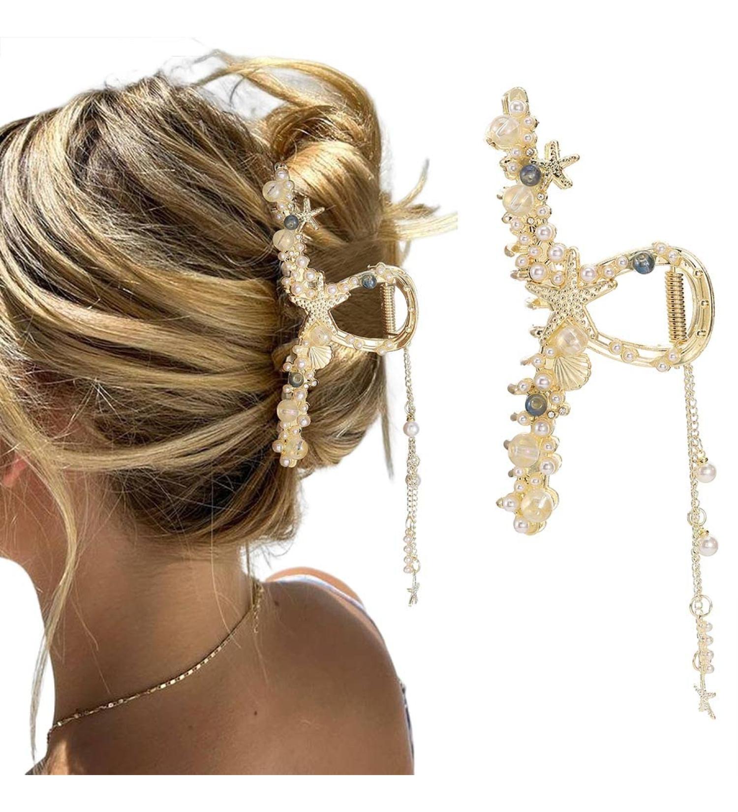 Brinie Ocean Bubble Hair Claw Clamp with Pearls and Tassels - Hair Accessory for Women and Girls - Buy Online on GoSupps.com