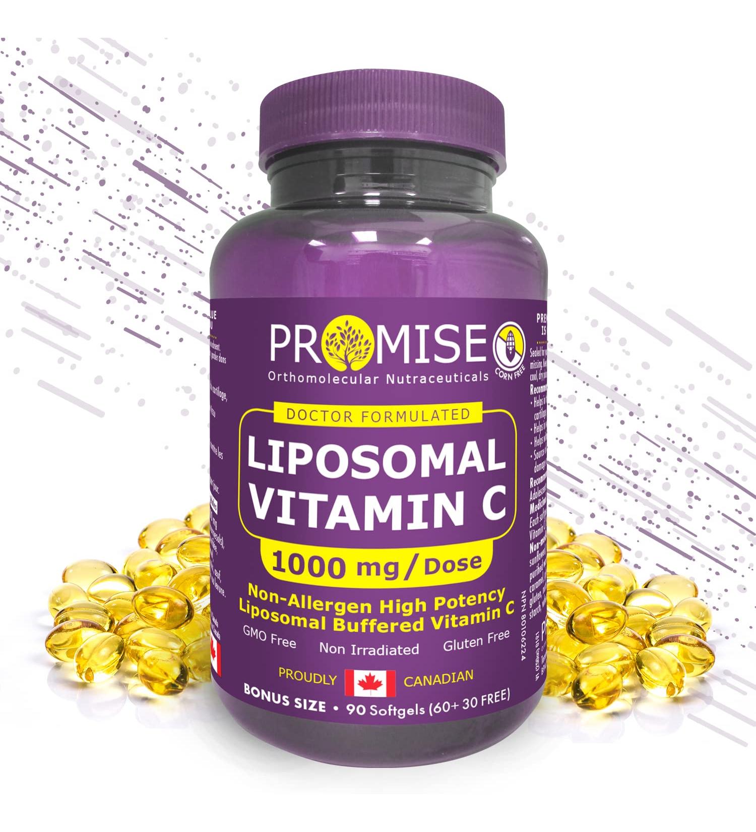 Promise Liposomal Vitamin C 1000 mg - 90 Soft Gels - Superior Immunity Support & Collagen Production - Enhances Skin Muscle & Joint Health - Canadian-Made for Antioxidant Protection & Radicals Defense - Buy Online on GoSupps.com