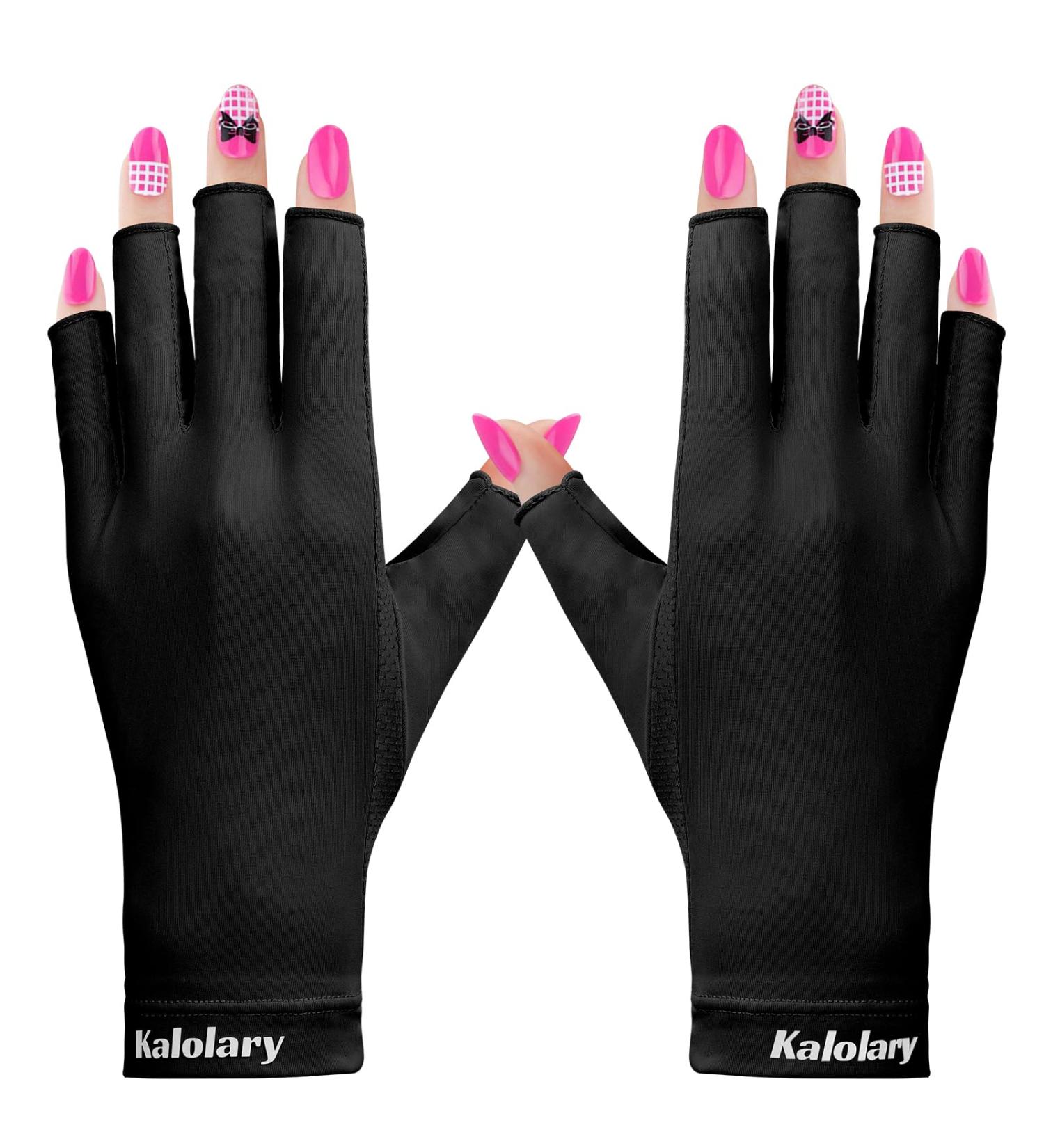Kalolary Anti UV Gloves for Nail Lamp UPF50+ UV Protection Gloves for Manicure Nail Art Fingerless UV Shield Gloves for Women Girls Gel Manicures (Black) - Buy Online on GoSupps.com