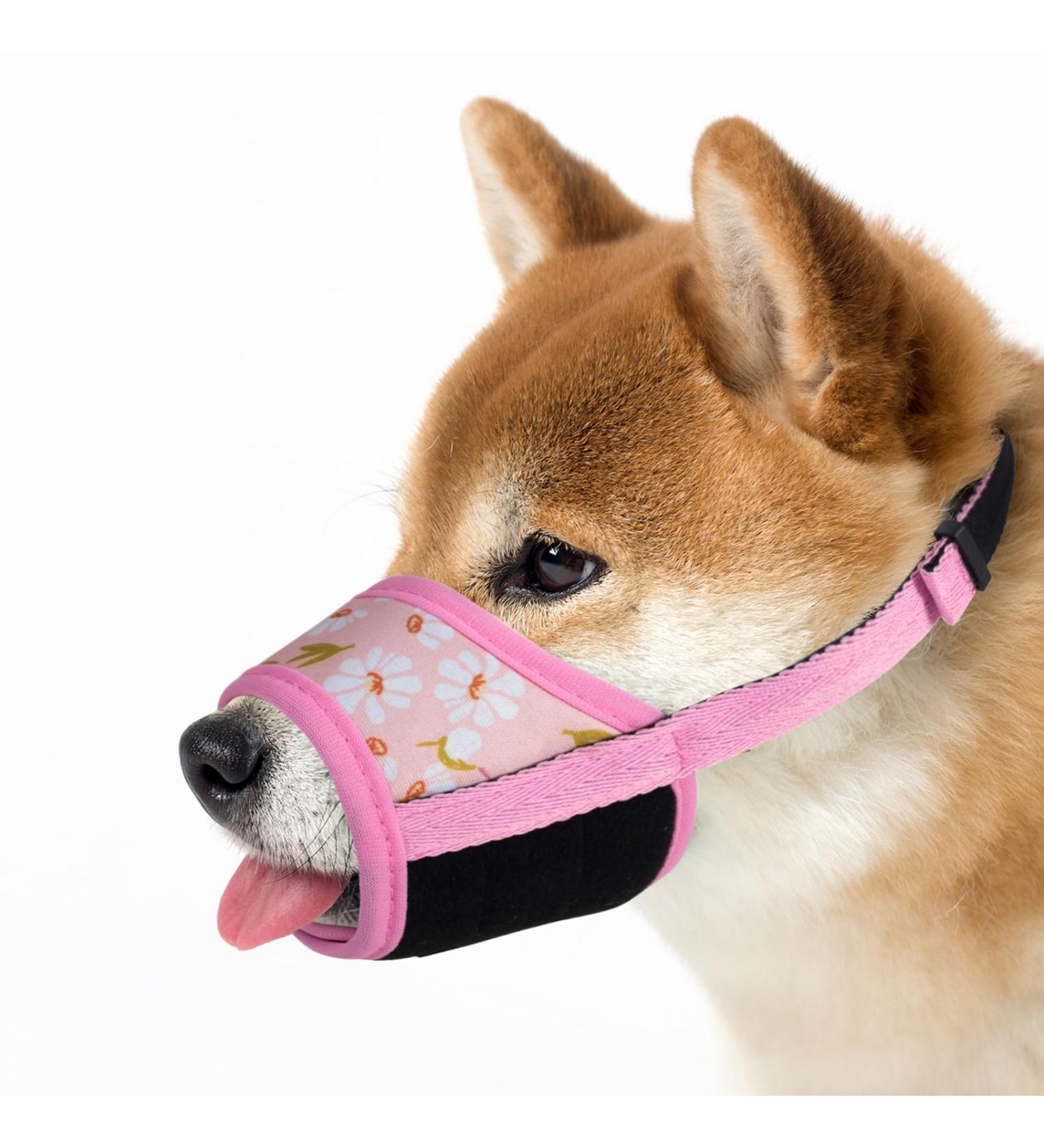 Soft Nylon Dog Muzzle - Anti-Bite Anti-Barking Perfect for Small to Large Dogs - L Size Pink Flower Motif - Buy Online on GoSupps.com