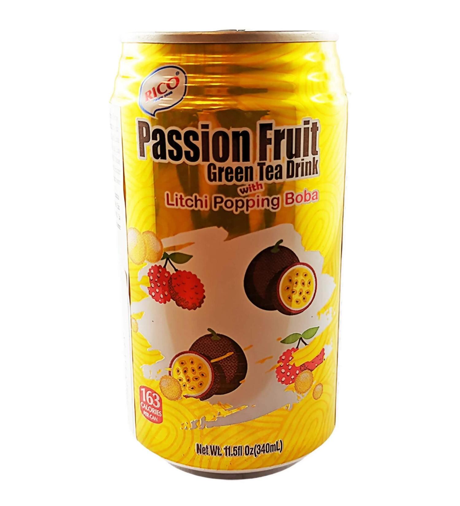 rumarkt Rico Bubble Tea Passion Fruit Drink with Litchi Tapioca Beads Pack of 12 (12 x 340 ml)