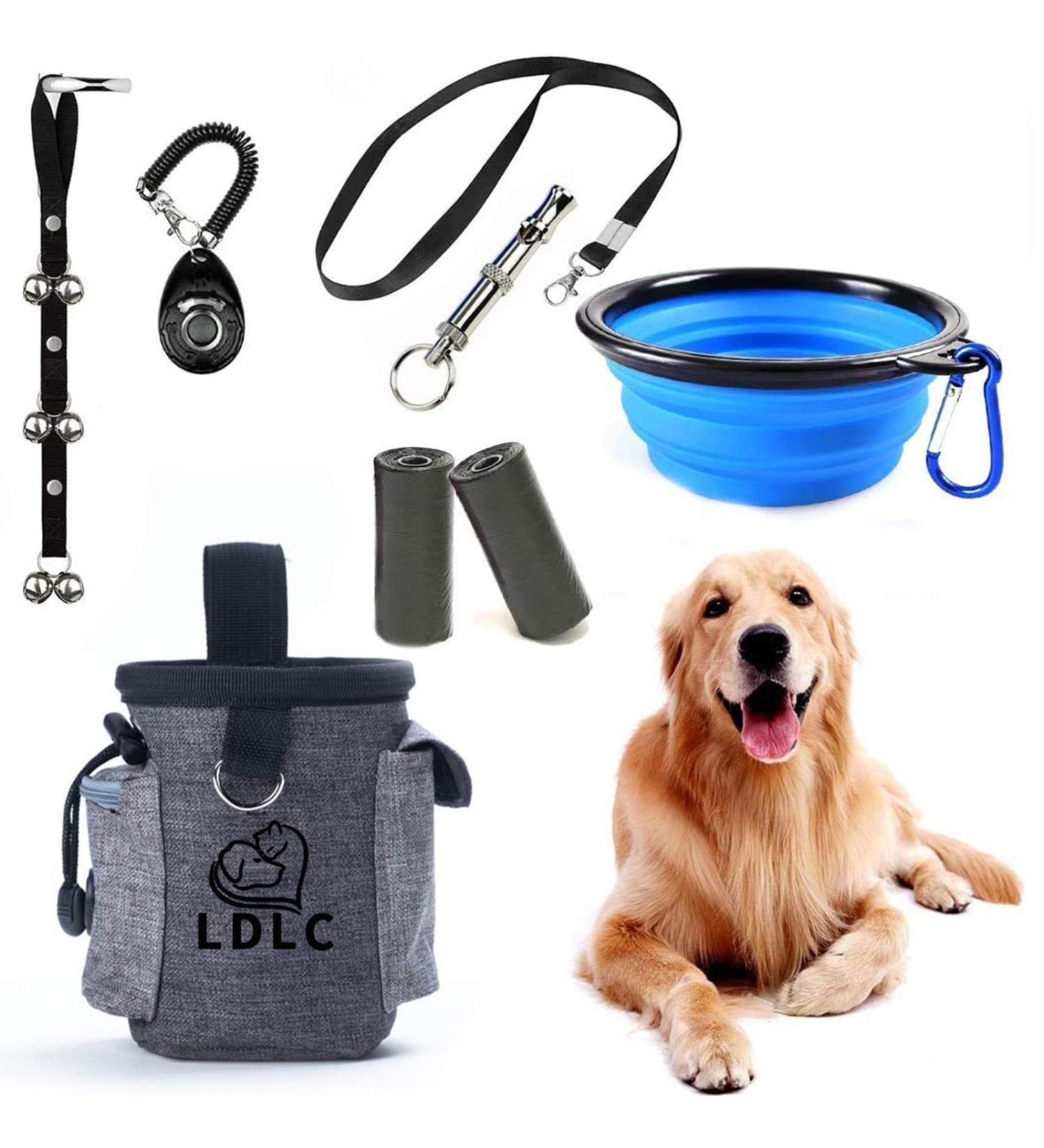 SSRIVER Puppy Training Kit 6 Pcs Adjustable Puppy Doorbells for Dogs Training Bag Whistle to Control Stop Barking Dog Bowl and Poop Bag Pet Trainer Dog Training Set Clicker Grey - Buy Online on GoSupps.com