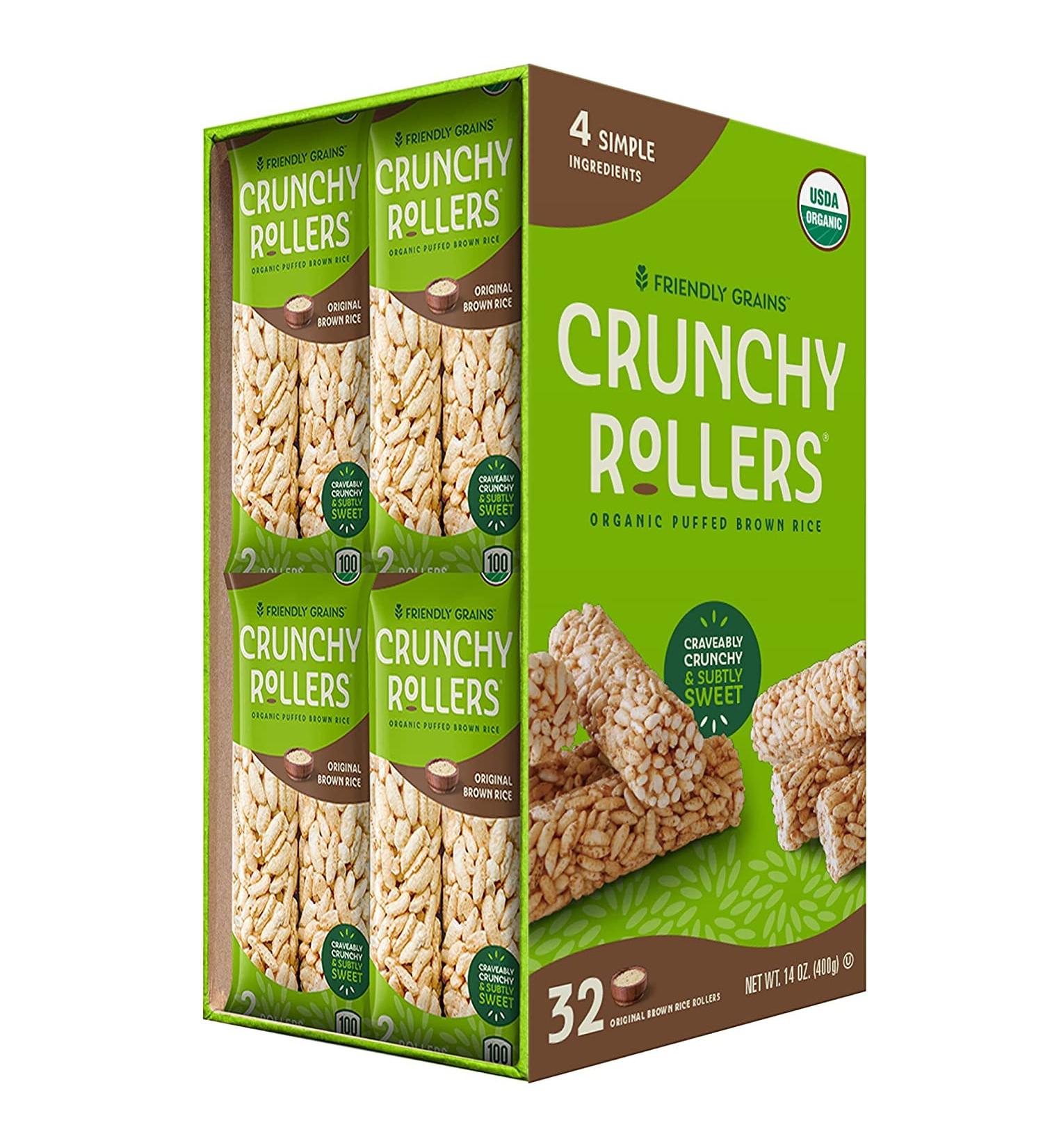 Organic Brown Rice Snacks - Crunchy Rollers - 32 Pieces - Friendly Grains - Buy Online on GoSupps.com