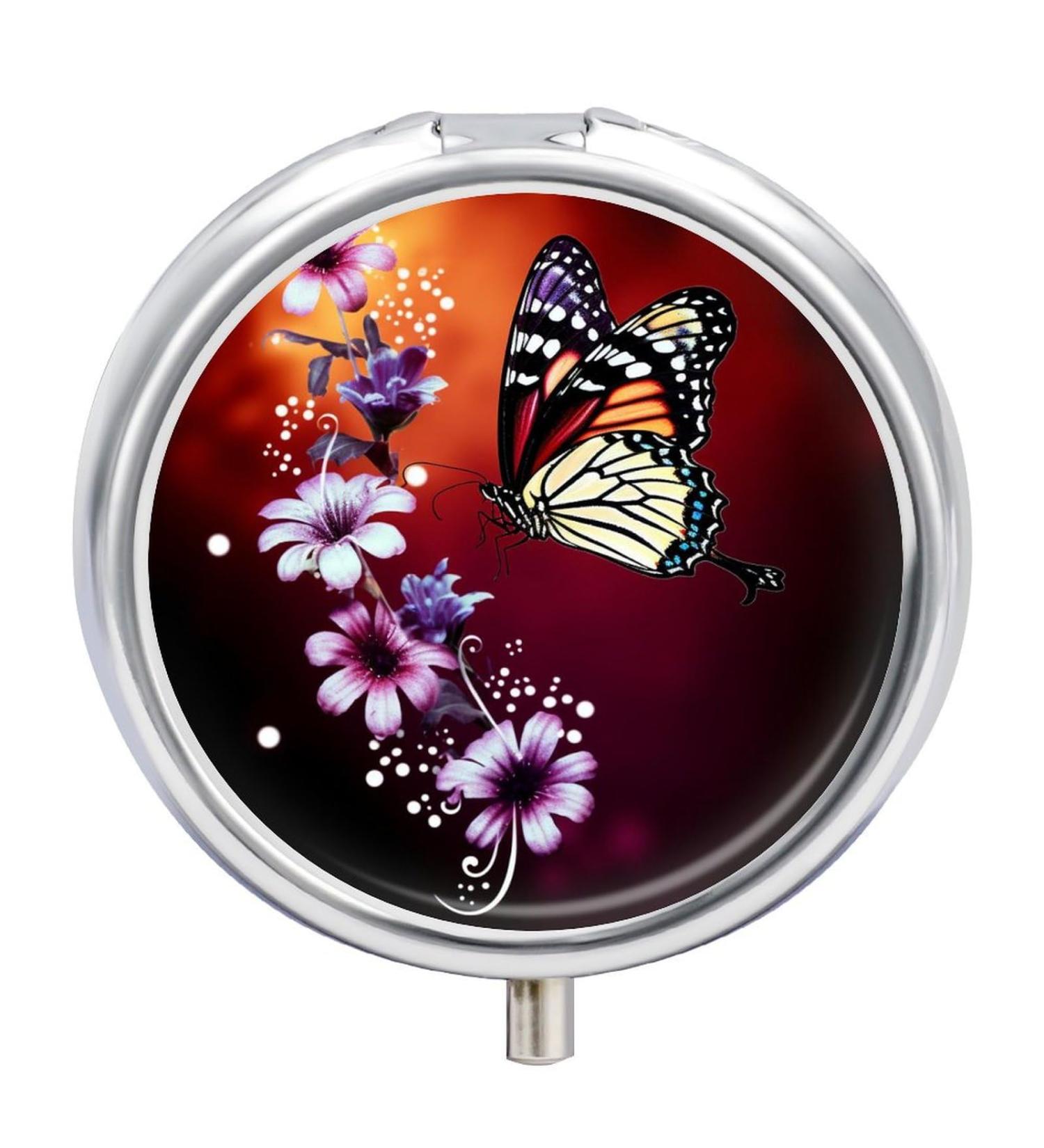 Travel Pill Box Organizer | 3 Compartment Floral & Butterfly Design | Portable Medicine Case for Handbag & Pocket - Buy Online on GoSupps.com