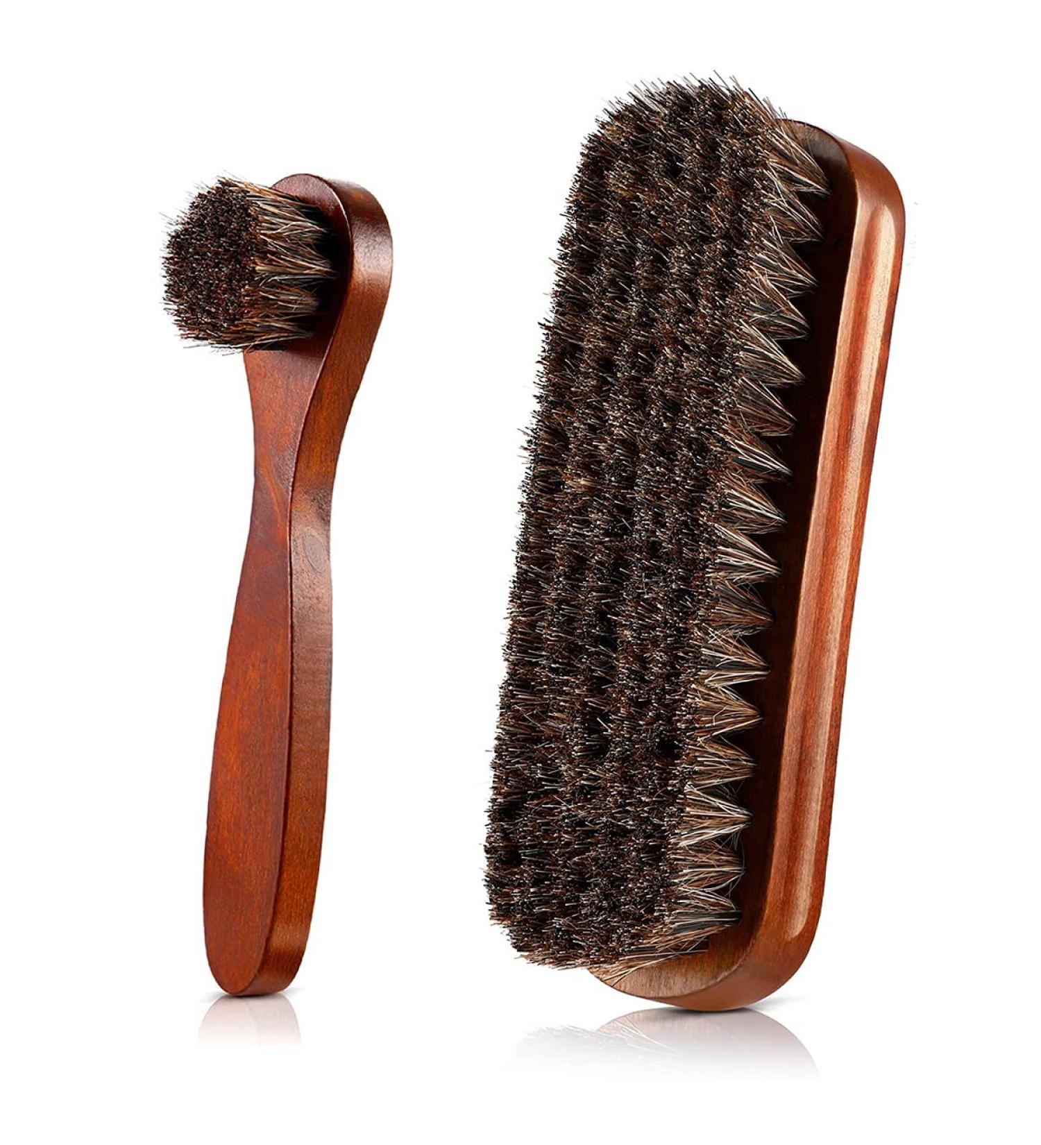 Premium Horse Hair Shoe & Boot Brush Set with Wooden Handles - Brown - Buy Online on GoSupps.com