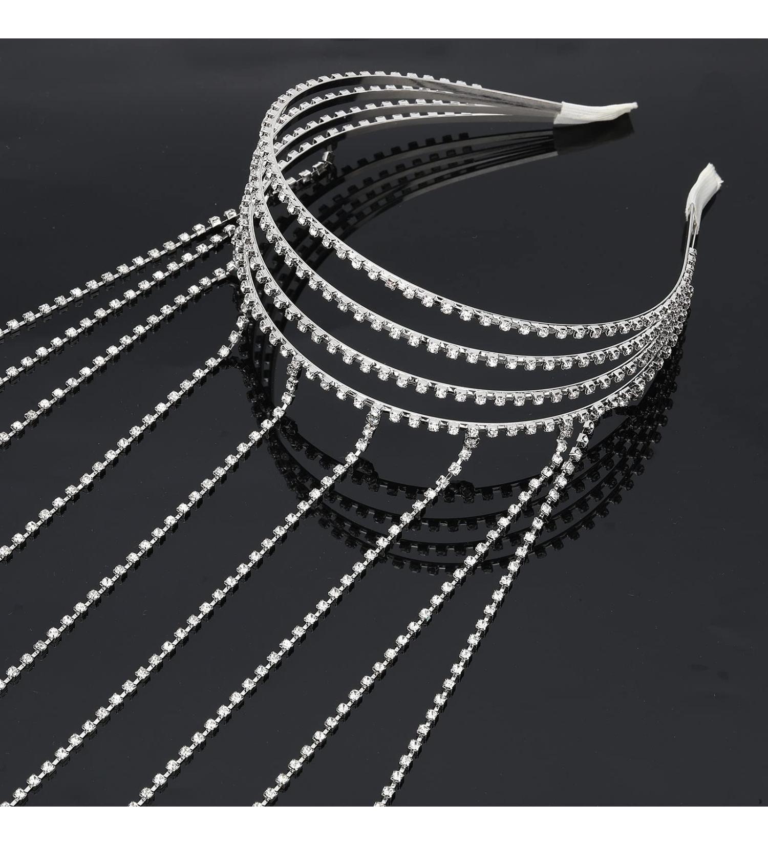ORYOUGO Bling Rhinestone Tassel Headband - Sparkling Crystal Hair Band with Long Punk Chains for Women and Girls - Buy Online on GoSupps.com