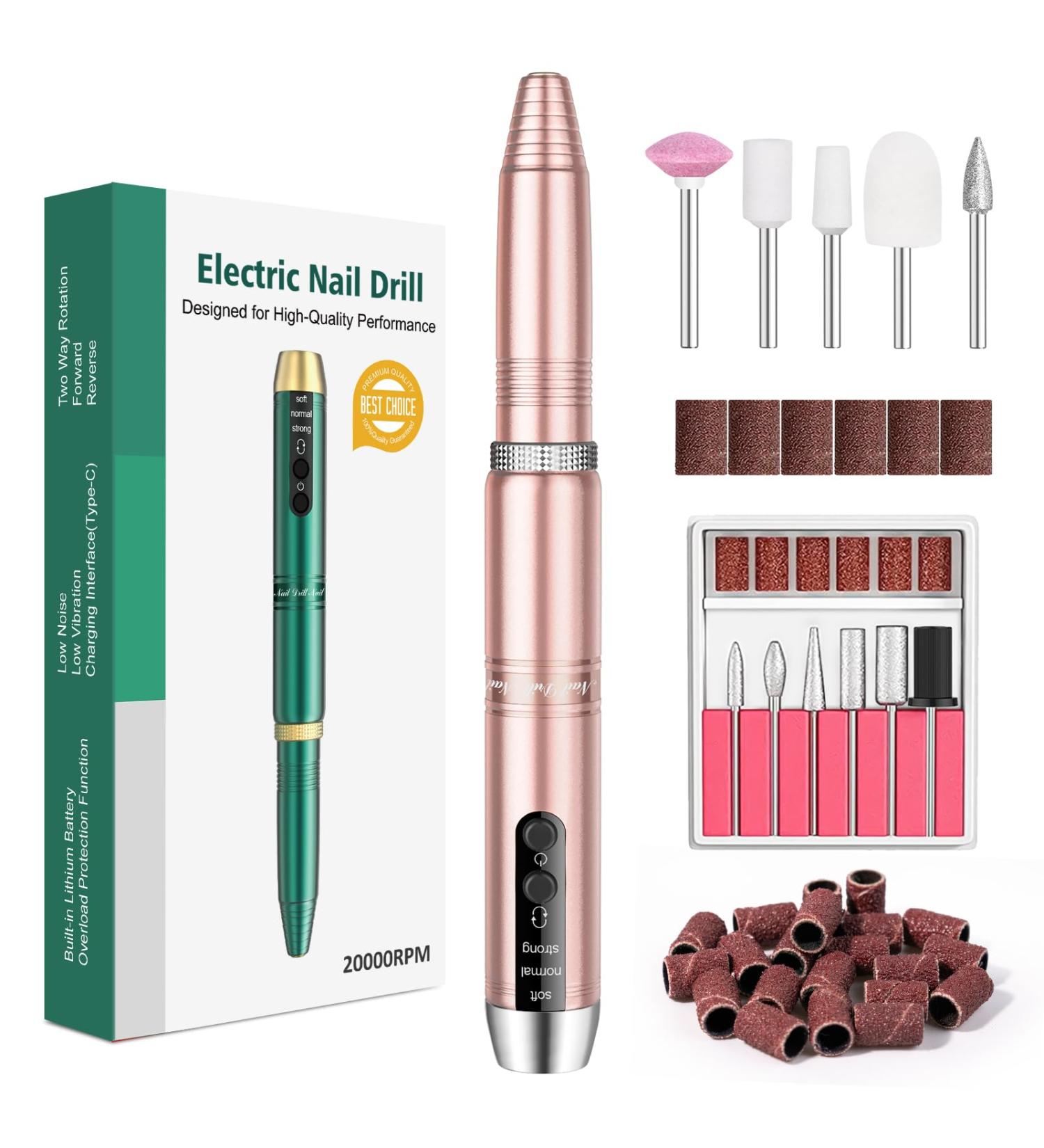 ALLE'S Nail Drill Electric Nail Drill Rechargeable Three Speed Adjustment Bidirectional Rotation 20000 U Per MIN Wireless Nail Drill(Golden) - Buy Online on GoSupps.com