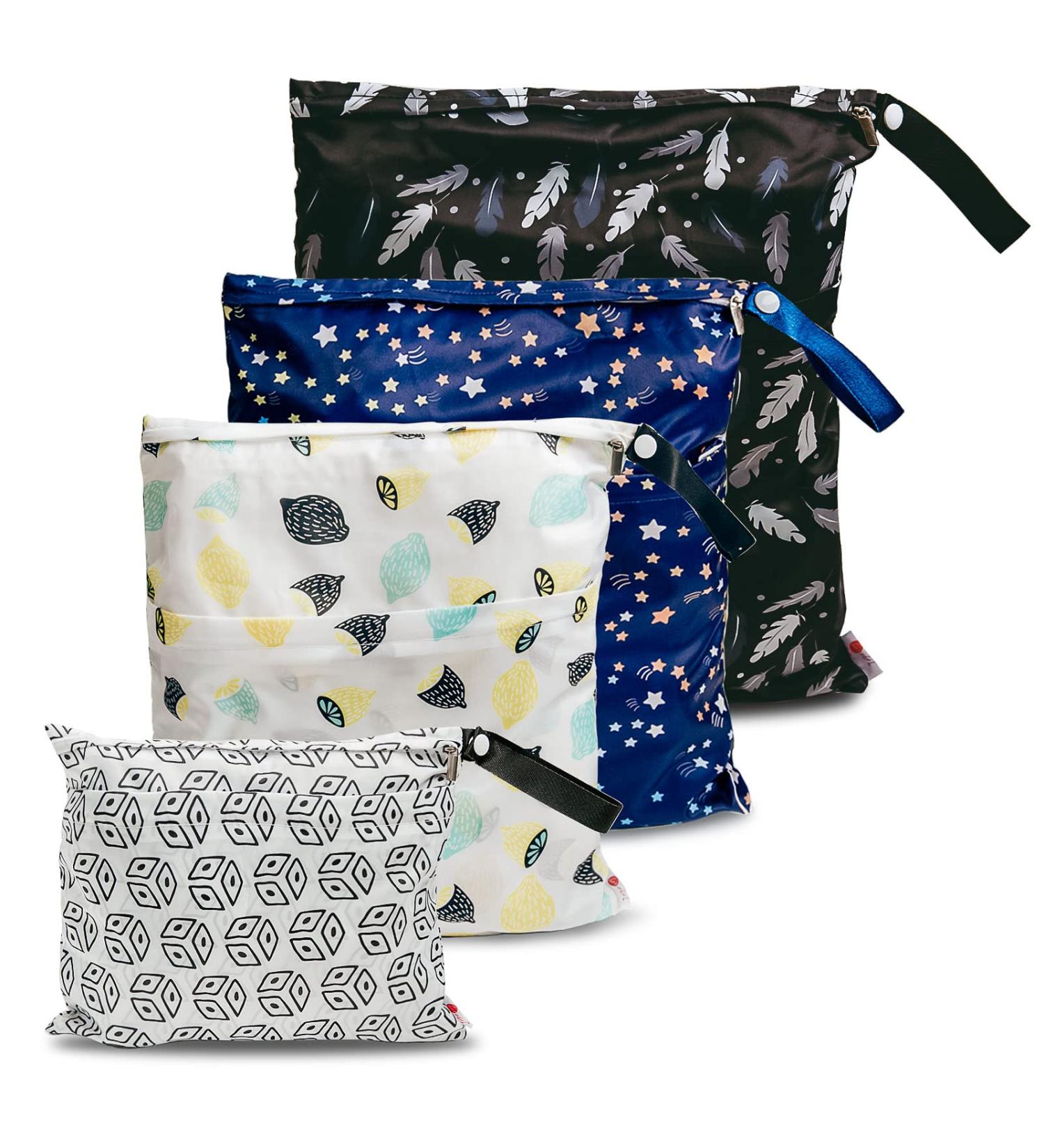4 Pack Waterproof Wet Bag for Diapers - Geometric Lemon Stars - Perfect for Kindergarten & Daycare | Eco-Friendly Laundry Solution - Buy Online on GoSupps.com