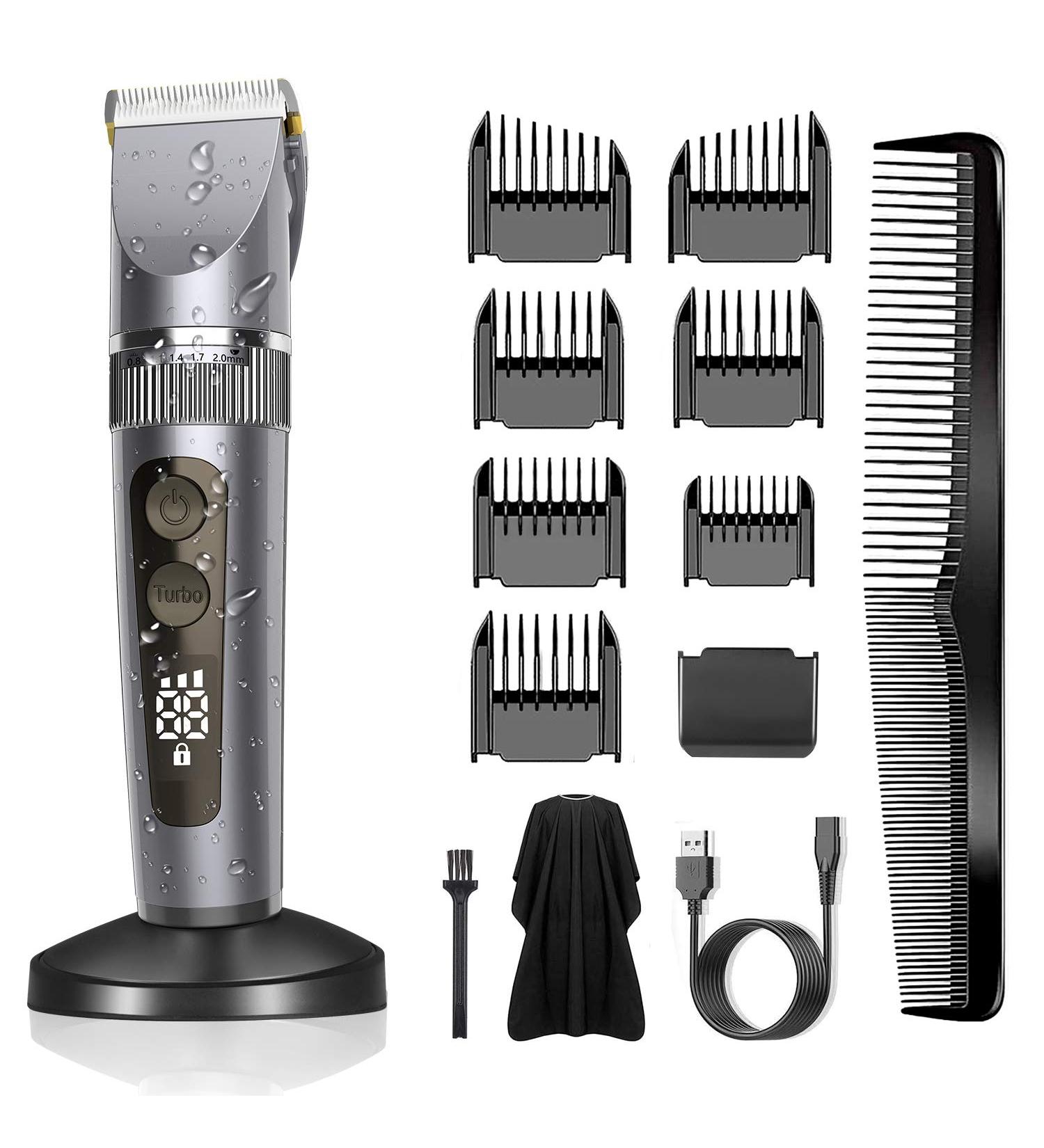 BerBizz Hair Clipper Professional Hair Trimmer Men's Hair Trimmer Beard Trimmer Precision Trimmer Waterproof Long Hair Trimmer Set LED Display for Men Children and Family (Gray) - Buy Online on GoSupps.com