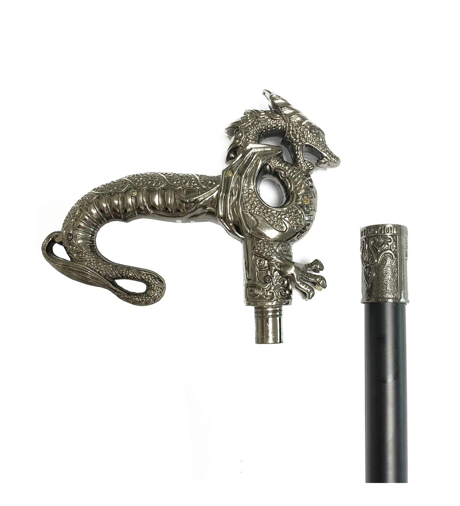 Vintage Style Dragon Silver Walking Cane Stick Alloy Gothic Handmade Crutch Decoration Walking Stick 92Cm Family - Buy Online on GoSupps.com