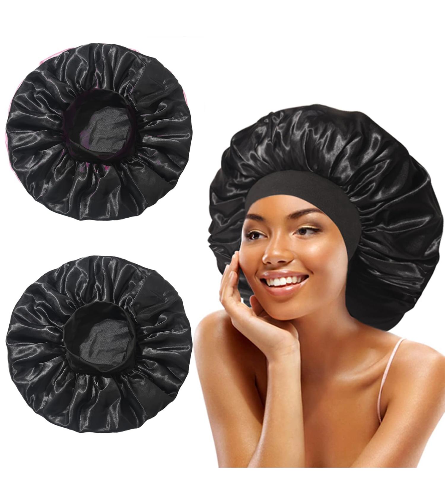 Ranphykx 2 Pack Satin Bonnet Hood - Soft Breathable Silk Curling Cap for Women & Girls - Black - Buy Online on GoSupps.com