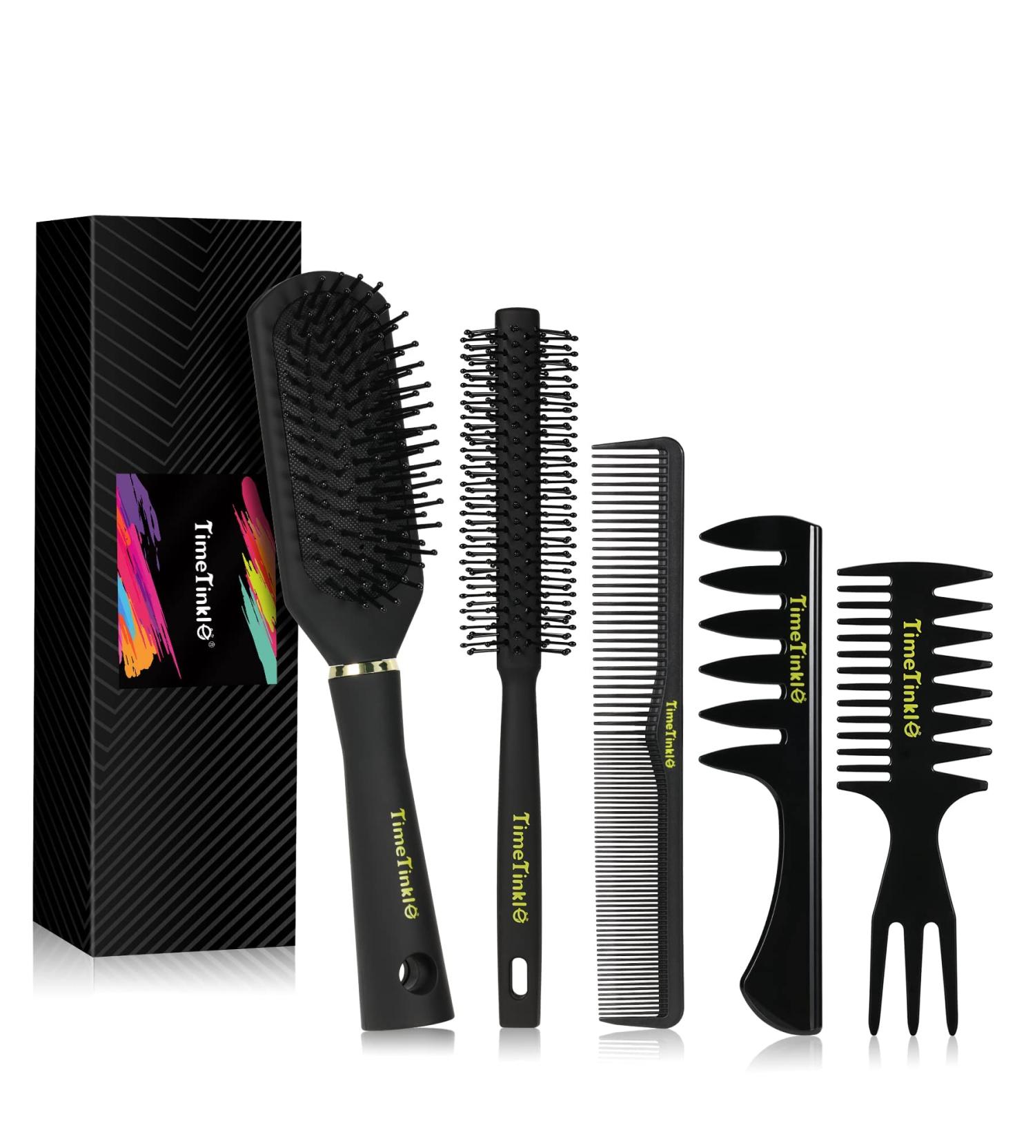 TimeTinkle Styling Hair Comb and Brush Set for Men Men's Hair Comb and Paddle Hair Brush Roller Hair Brush Texture Comb for Quiff Pompadour Slicked-back Fauxhawk Black 5.0 count - Buy Online on GoSupps.com