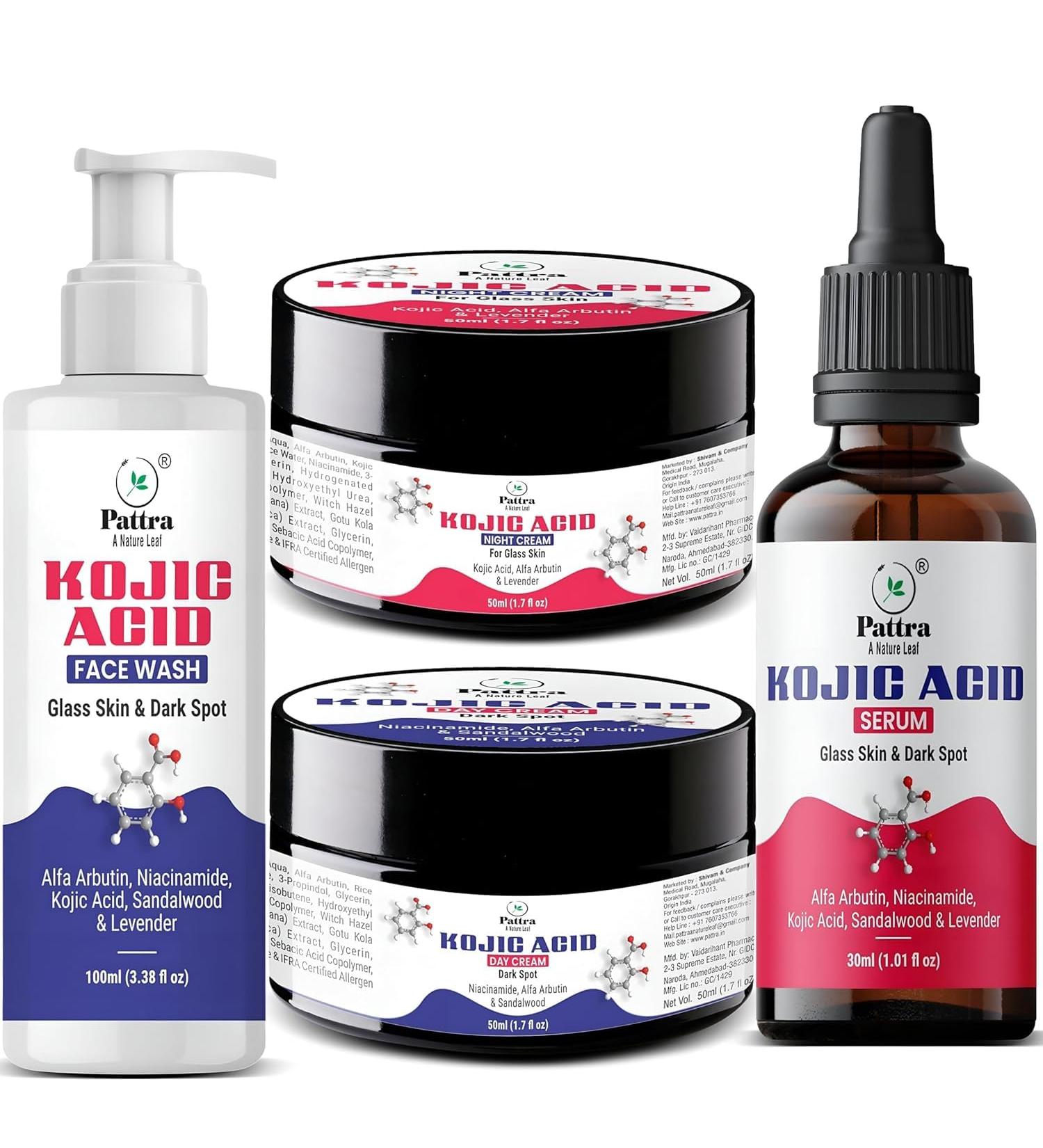BEMT Kojic Acid Skincare Set Face Wash 100ml Day Cream 50ml Night Cream 50ml Serum 30ml | With Niacinamide & Alpha Arbutin | Brightening & Moisturizing Face Care | Gentle Daily Skincare - Buy Online on GoSupps.com