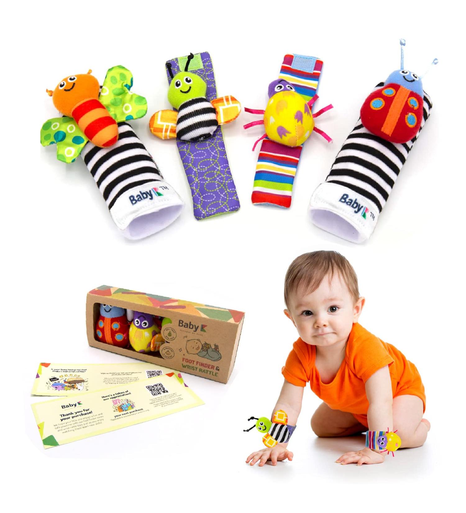 Baby K Foot Finder Socks & Wrist Rattles (Set C) - Brain Development Infant Toys for 0-12 Months - Butterfly Bugs Design - Buy Online on GoSupps.com