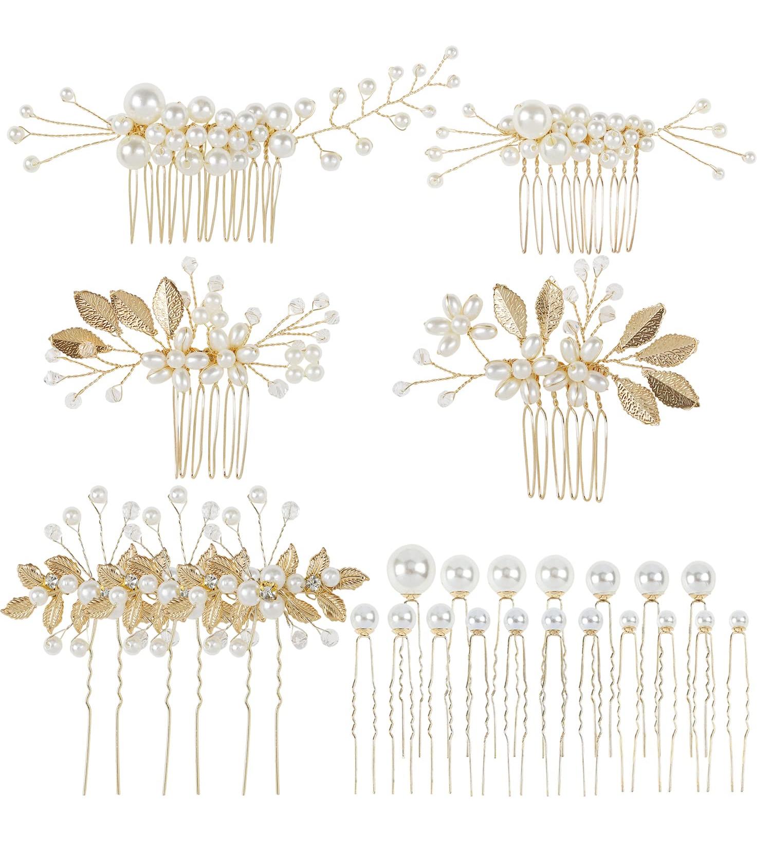 Cinaci 25 Pcs Gold Rhinestone Flower Hair Slides & U-Shaped Clips - Elegant Wedding Accessories for Brides & Girls - Buy Online on GoSupps.com