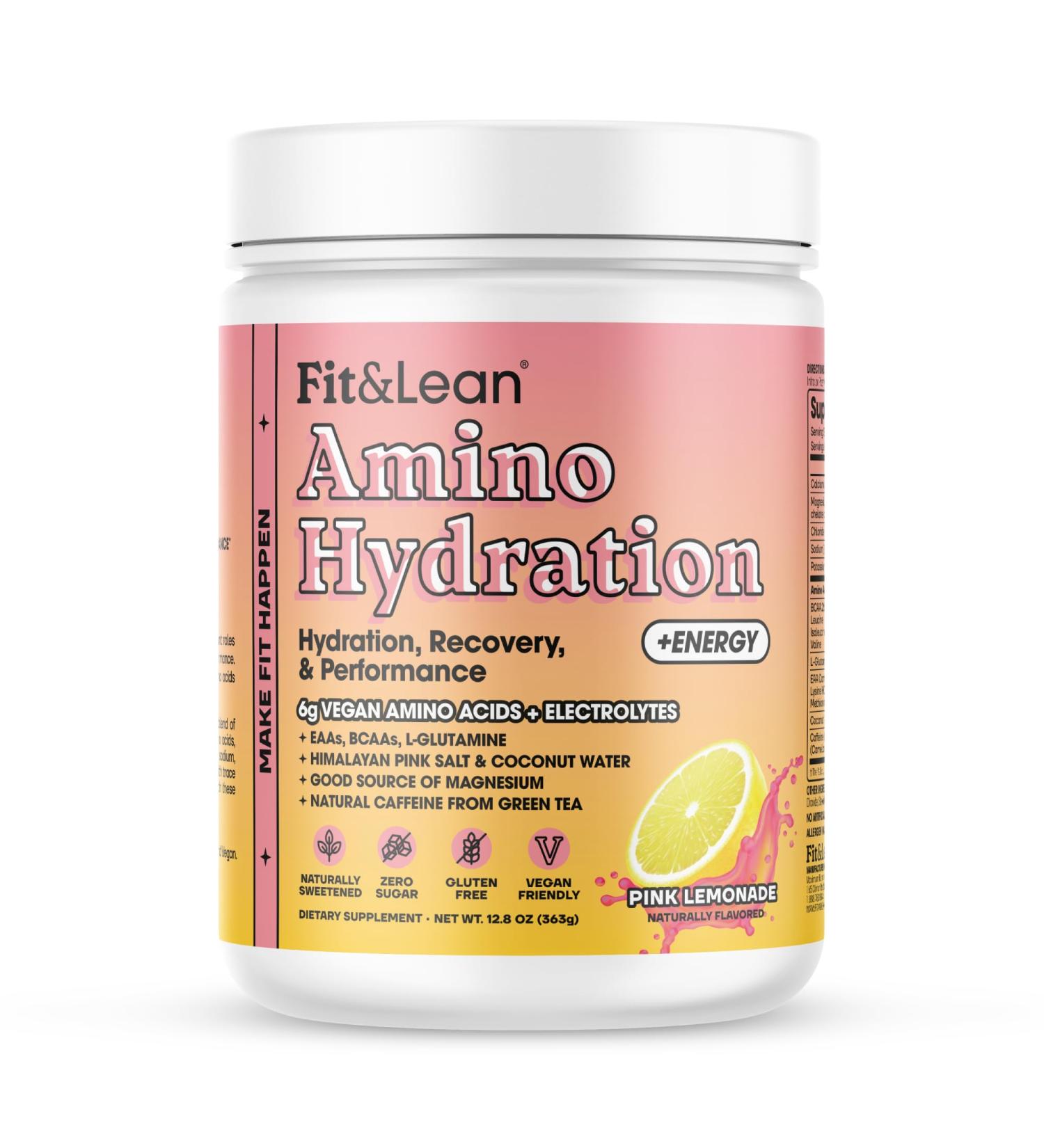 Fit & Lean Amino Hydration Plus Energy Pre Workout Powder 6g Vegan Essemtial Amino Acids EAA BCAA Glutamine Electrolytes & Natural Caffeine Pink Lemonade 30 Serve Pink Lemonade 12.9 Ounce (Pack of 1) - Buy Online on GoSupps.com