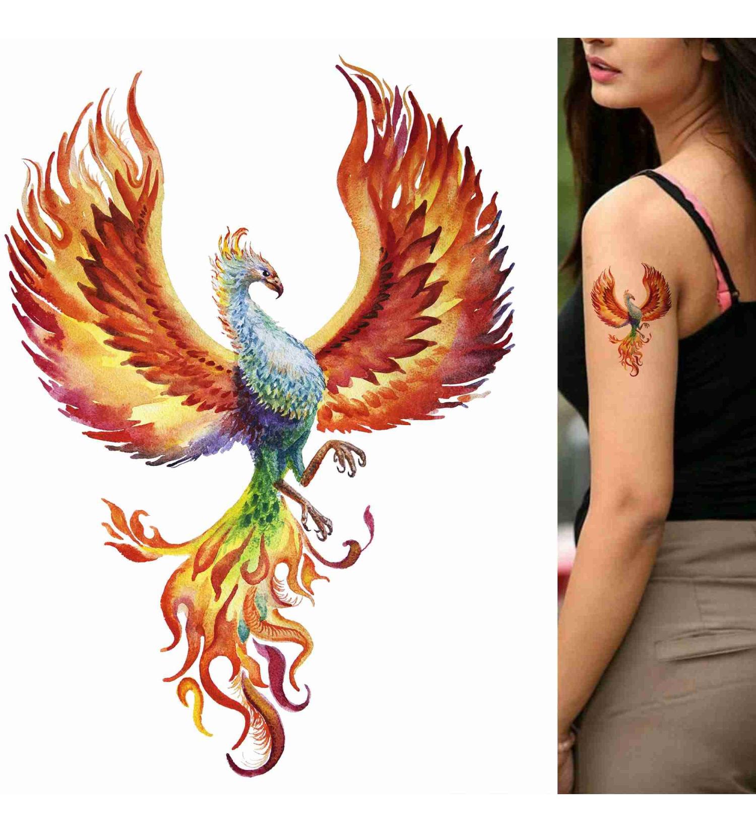 Dopetattoo 6 Sheets Temporary Fake Tattoos for Men Adults Phoenix Temporary Fake Tattoo for Women Neck Arm Chest for Woman