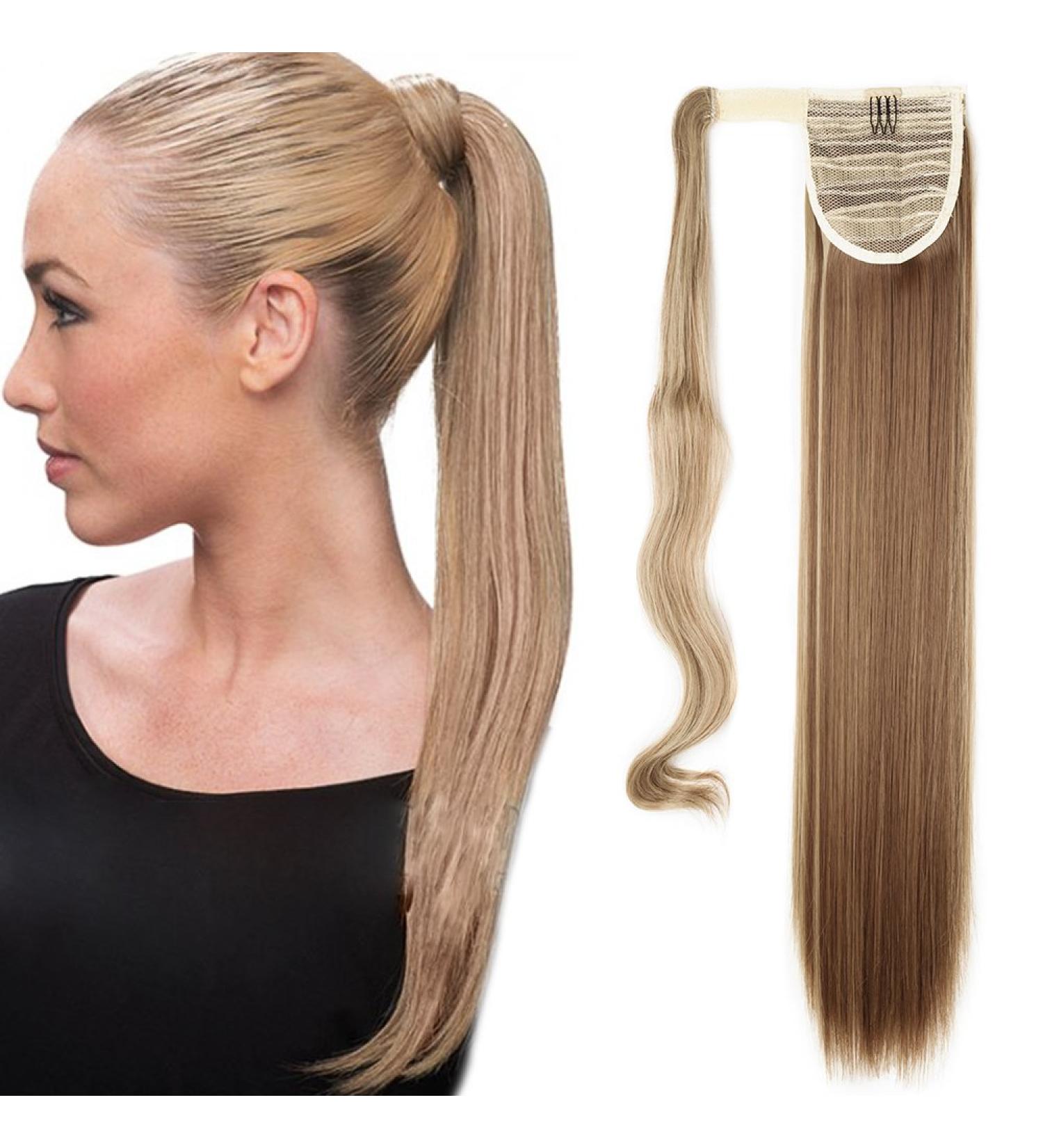 Natural Light Brown & Ash Blonde Clip-In Ponytail Extension - 58.5cm 90g Real Hair Blend for Effortless Styles | Sego - Buy Online on GoSupps.com