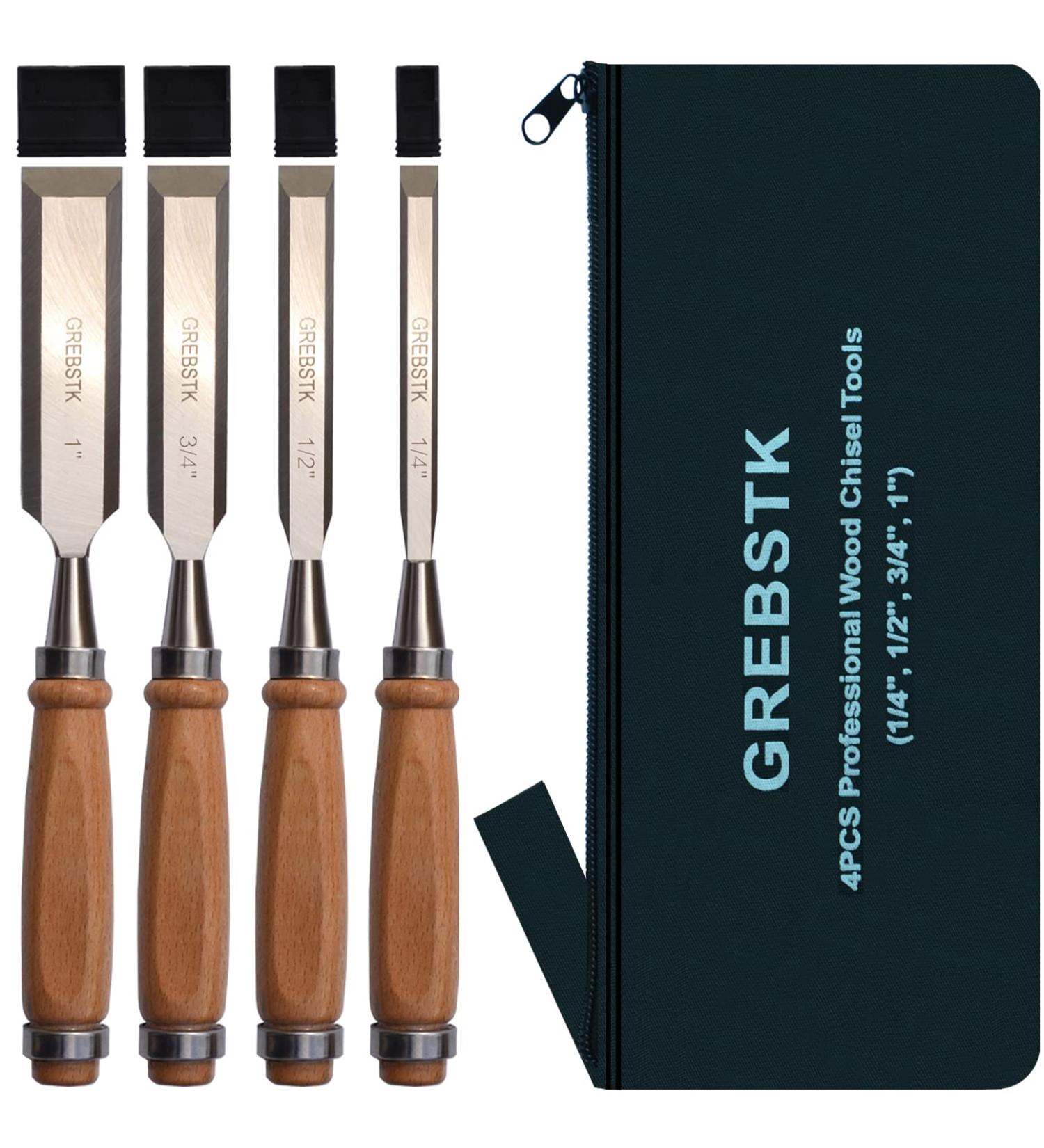 GREBSTK 4 Piece Wood Chisel Set Sturdy CR-V Steel Chisel Beech Handle Woodworking Tools with Oxford Bag 2chisel - Buy Online on GoSupps.com