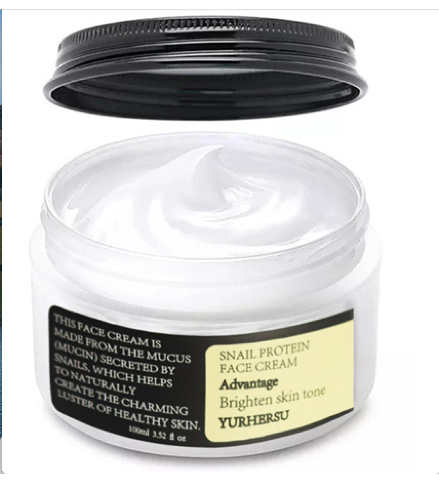 YURHERSU Facial cream with snail mucus hyaluronic acid and collagen 100 ml moisturizing care for sensitive irritated or red skin soothing and whitening skin - Buy Online on GoSupps.com