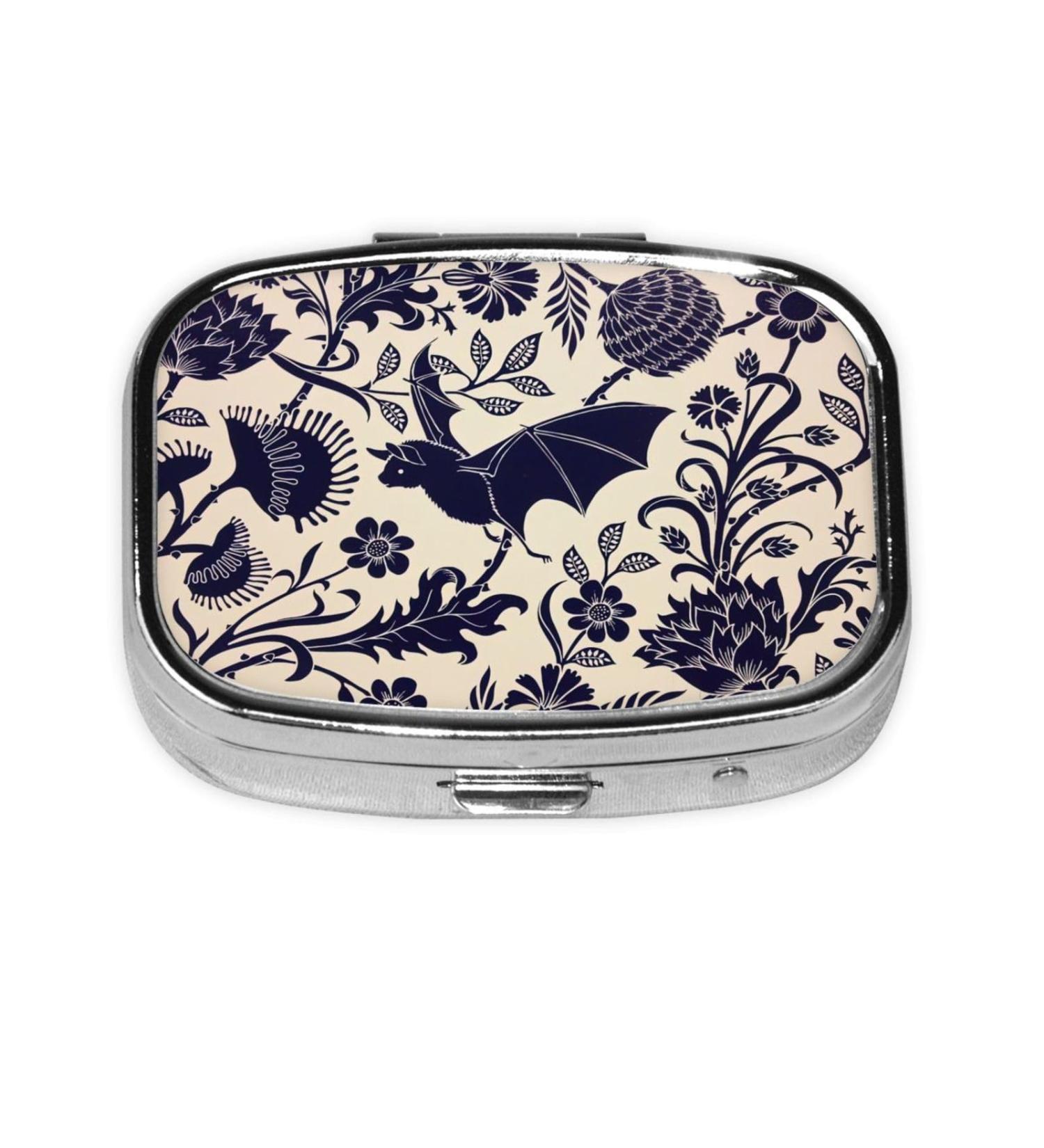 Bat Pattern Print Square Mini Pill Box | 2 Compartment Portable Travel Pill Organizer - Buy Online on GoSupps.com
