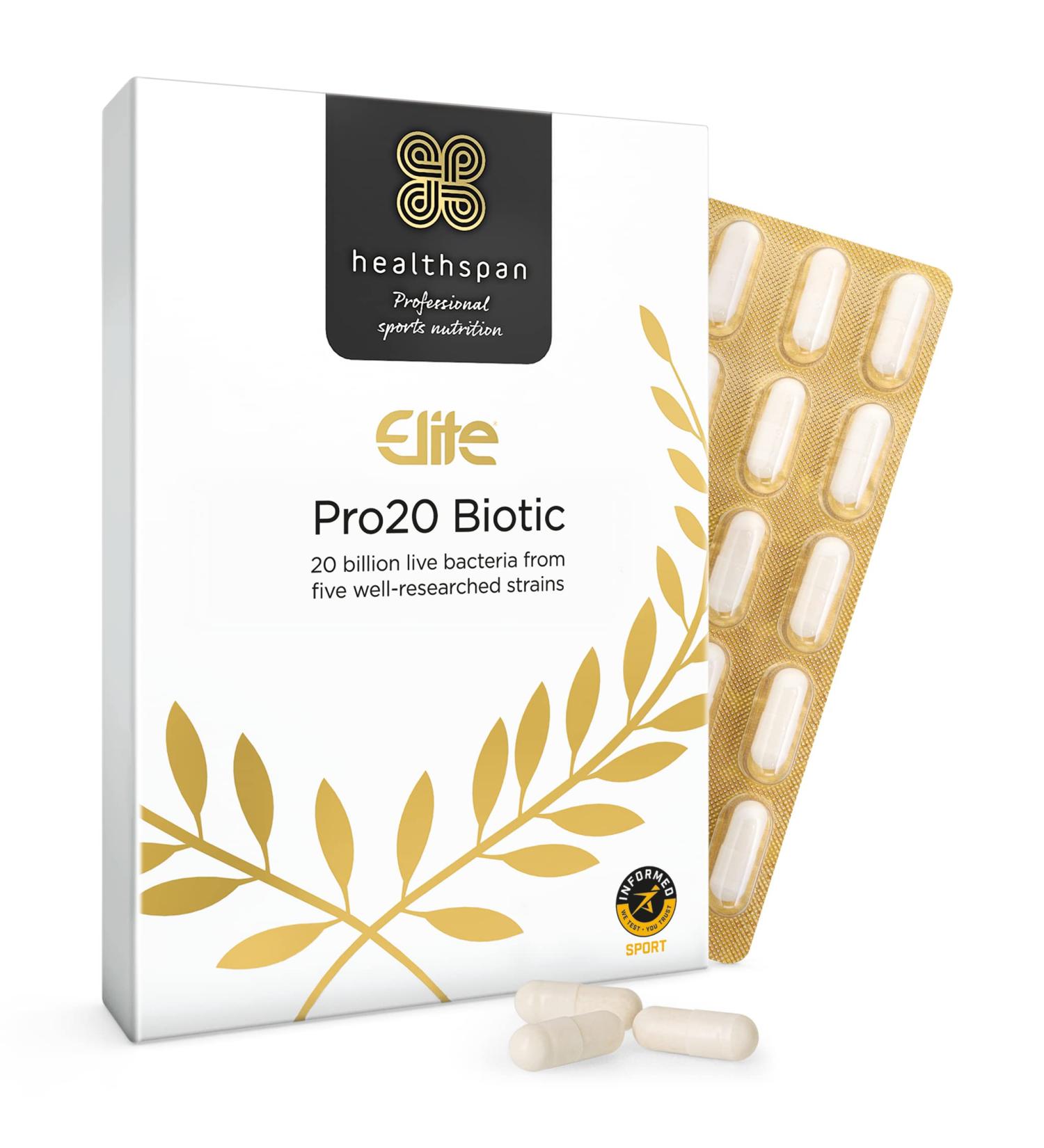 Healthspan Elite Pro20 Probiotic 120 Capsules | Official Partner of All Blacks | Gut Health Formula with 20 Billion Live Bacteria | Vegan & Informed-Sport Accredited - Buy Online on GoSupps.com