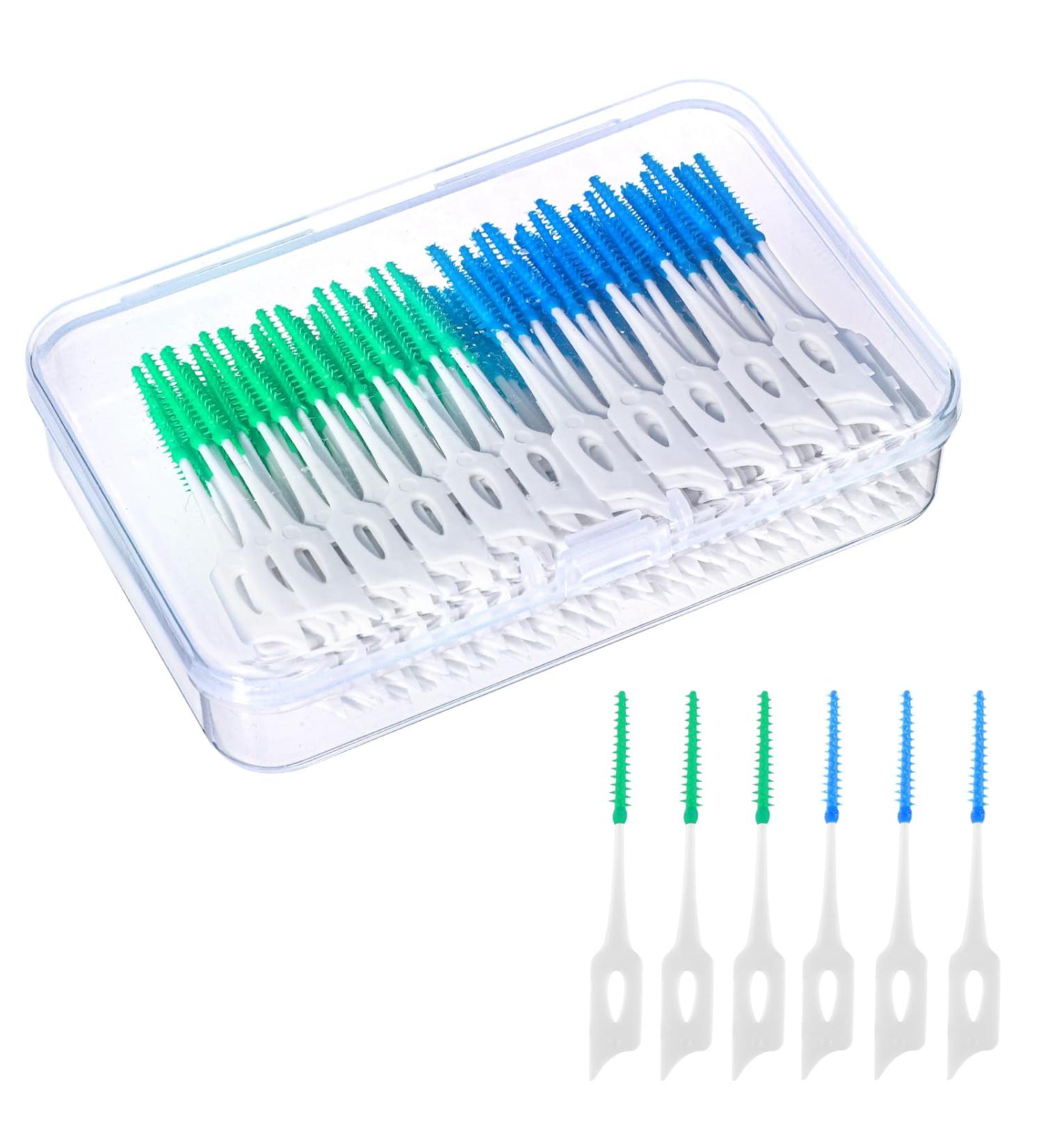 200 Interdental Brushes - Silicone Dual-House Dental Floss Sticks for Tooth Cleaning | Portable & Convenient - Blue & Green - Buy Online on GoSupps.com
