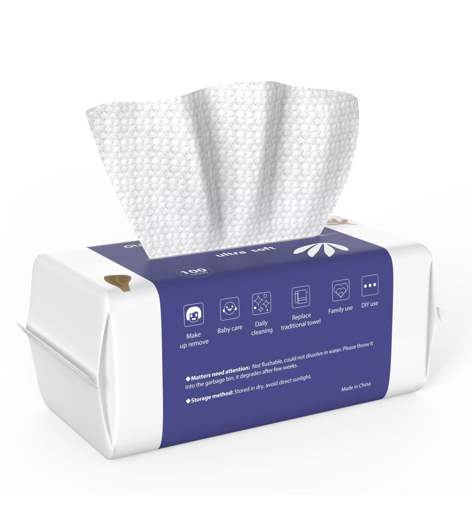 100-Count Biodegradable Face Clean Towels for Sensitive Skin - Lint-Free Disposable Facial Wash Cloths for Skincare & Makeup Removal - Buy Online on GoSupps.com