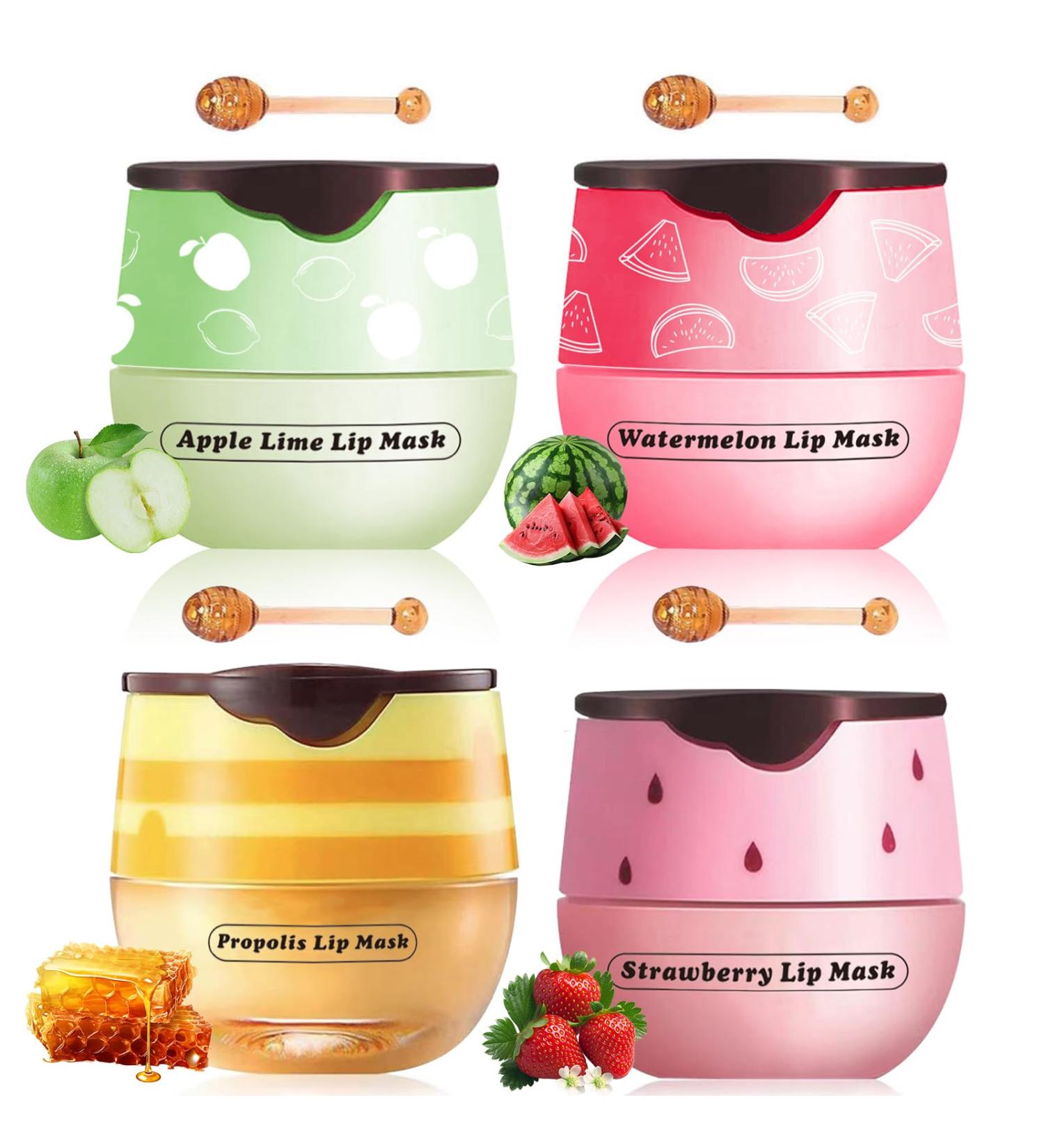Bee Lip Balm Honey Pot 4pcs Propolis Lip Mask Overnight Moisturizing Fruity Lip Balm with Stick Hydrating Prevention Dry and Cracked Lip Scrubs Exfoliator Lip Care - Buy Online on GoSupps.com