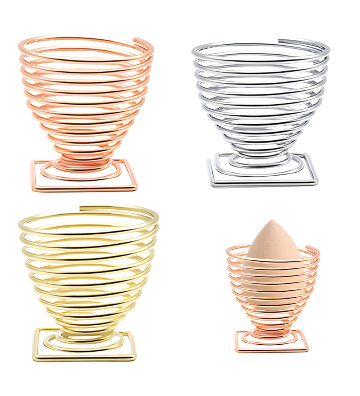 Caili 3-Color Make-Up Sponge Holder | Cosmetics Puff Display Stand for Storage & Drying (Gold Silver Red Gold) - Buy Online on GoSupps.com