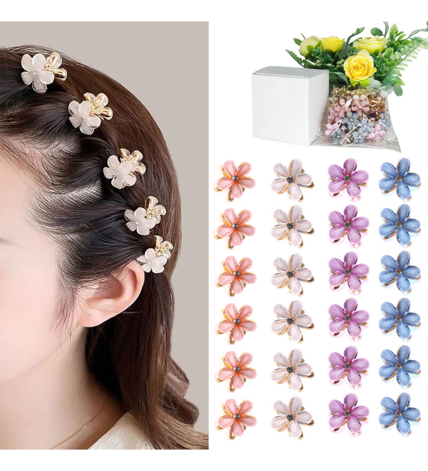 Bakores 24 PCS Mini Flower Hair Clips - Cute Multicolor Small Hair Claw Clips with Crystal Pearls - Sweet Bangs Decorative Clips for Women and Girls - Buy Online on GoSupps.com