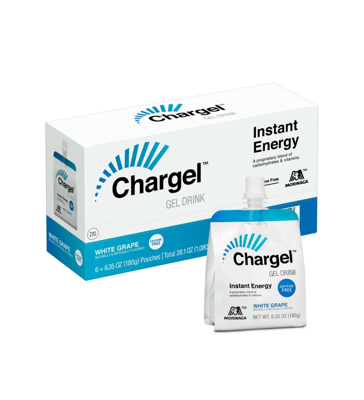 Chargel Caffeine-Free Energy Gel Drink - Pack of 6 | Pre & During Workout for Endurance | Running, Biking, Triathlon | Carbs & Vitamin B | Gluten-Free White Grape Flavor - Buy Online on GoSupps.com
