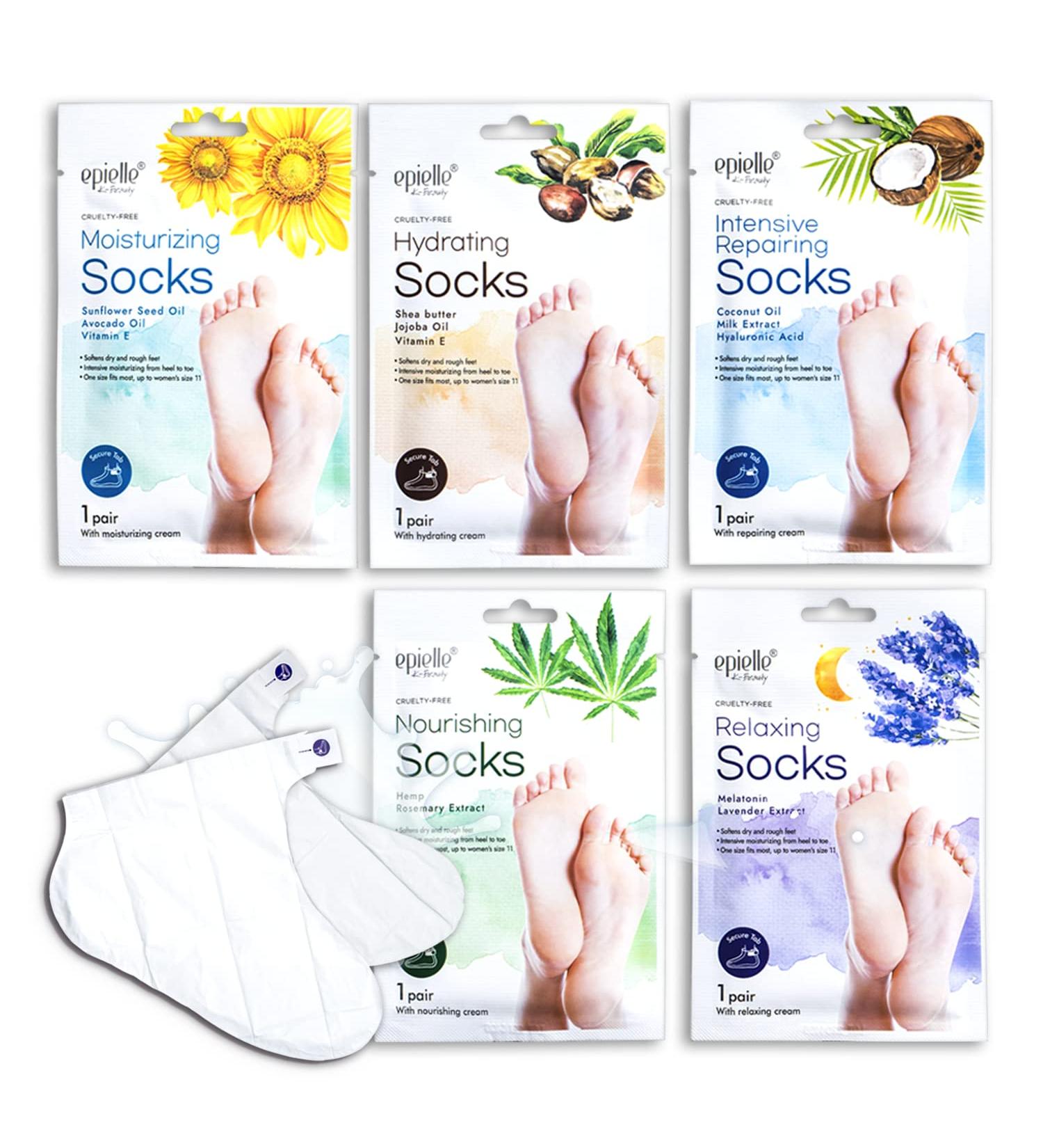 Epielle Moisturizing Socks and Gloves - 5 Pairs for Hand and Foot Care | Skincare Gifts for Her | Stocking Stuffer - Buy Online on GoSupps.com