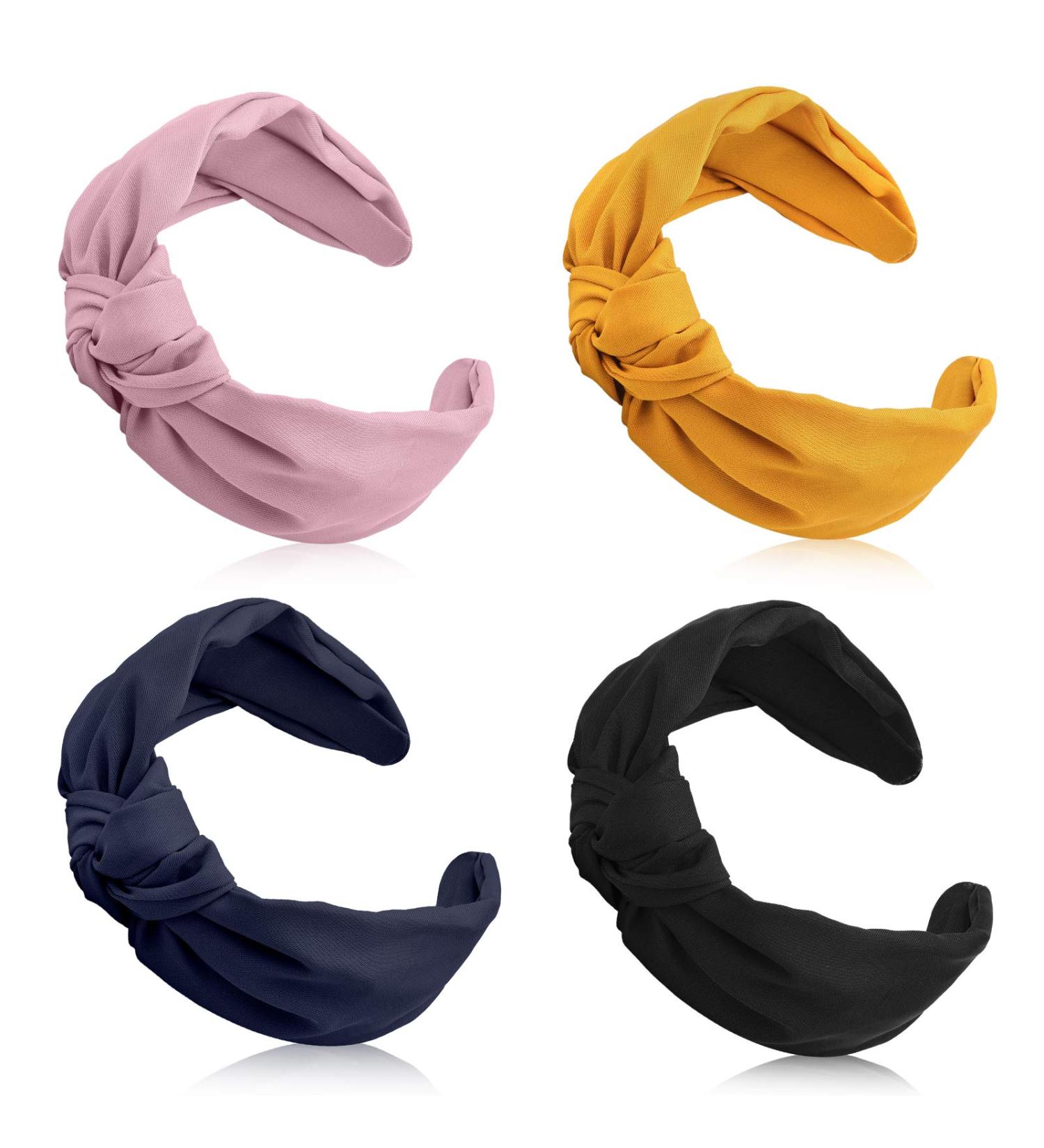 4-Piece Wide Knotted Headbands Set for Women and Girls - Solid Color Twist Turban Hairband Collection - Buy Online on GoSupps.com